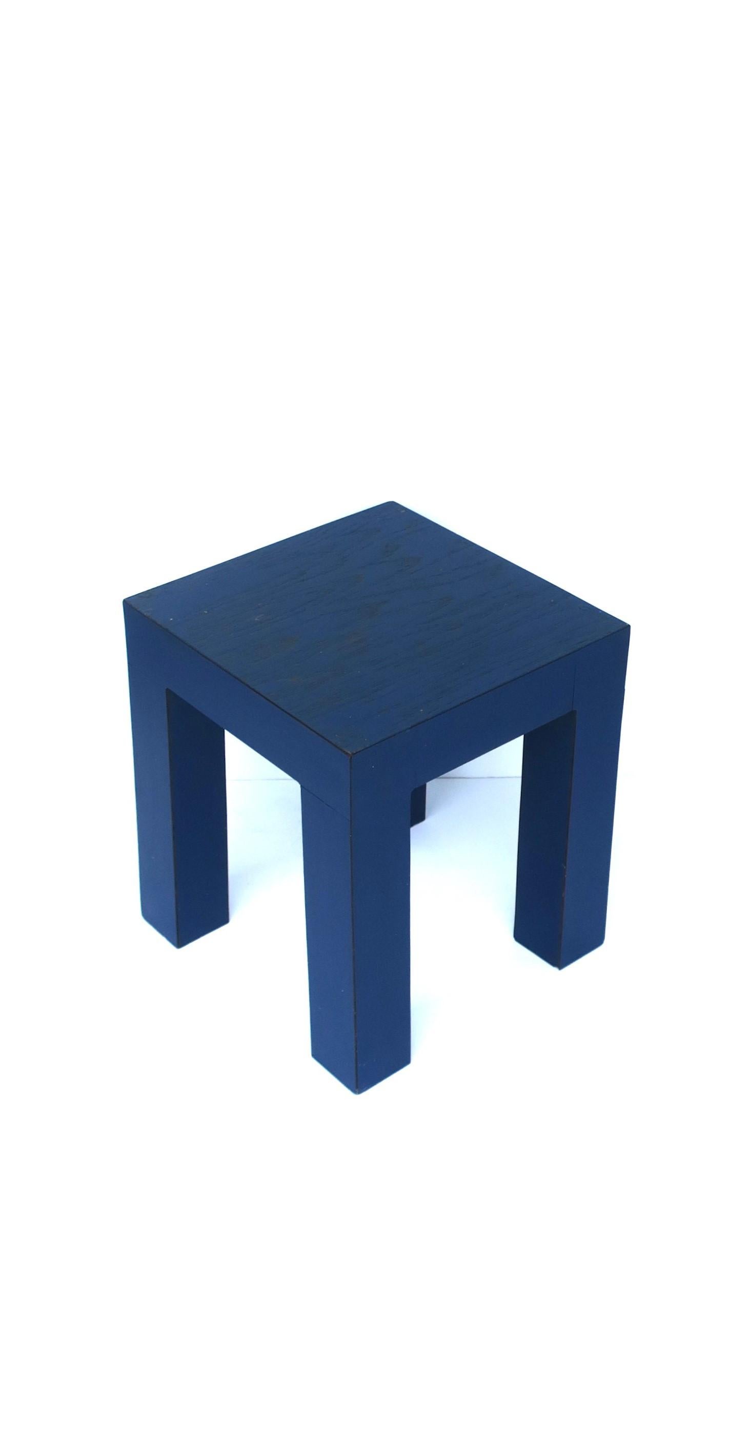 Laminate Postmodern Square Blue End Side Drink Table Memphis Style, Small For Sale