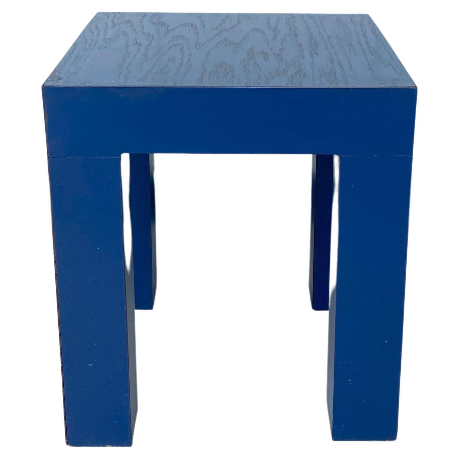 Postmodern Square Blue End Side Drink Table Memphis Style, Small For Sale
