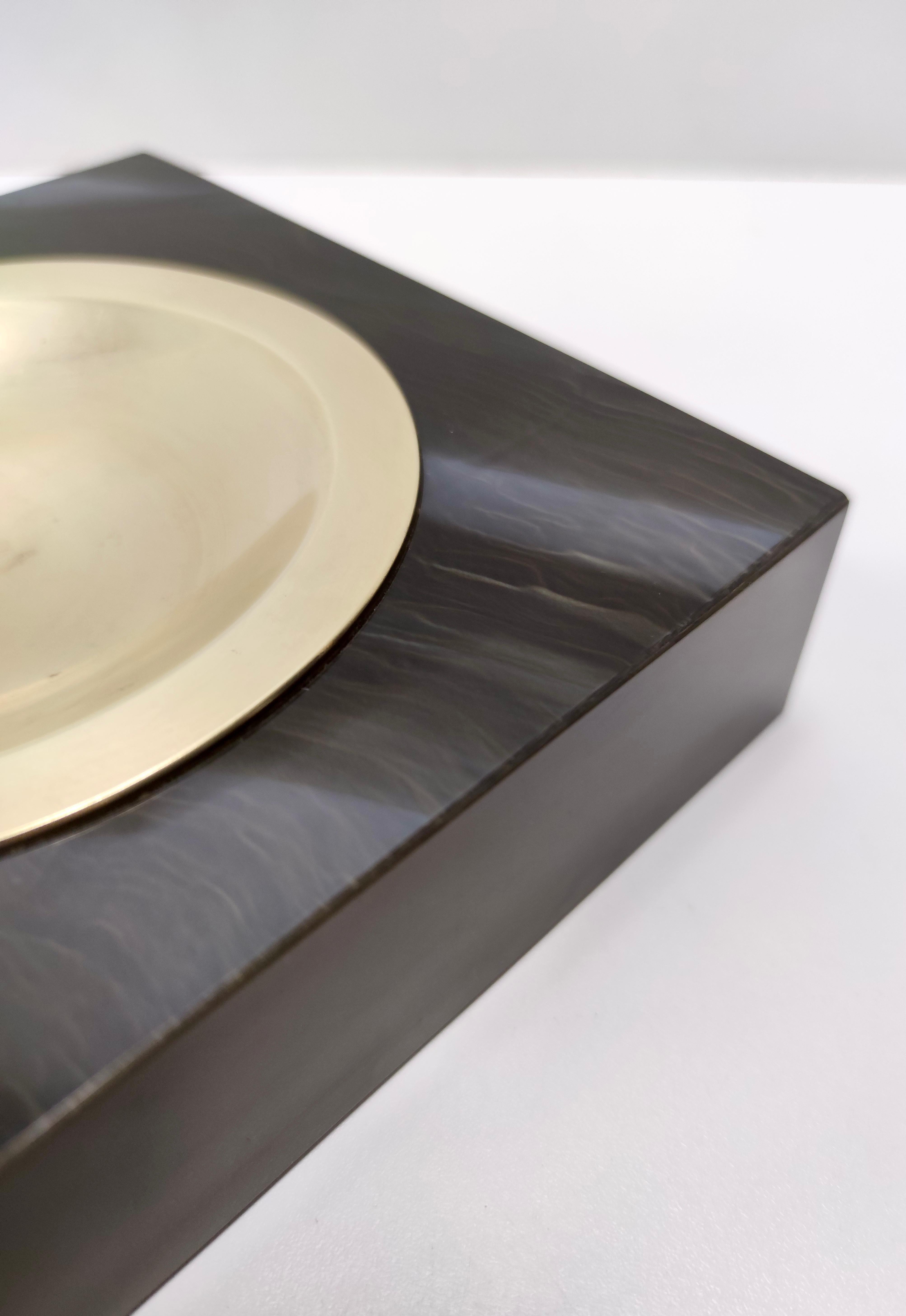 Square Brass and Faux Black Marble Ashtray in the style of Willy Rizzo, Italy For Sale 2