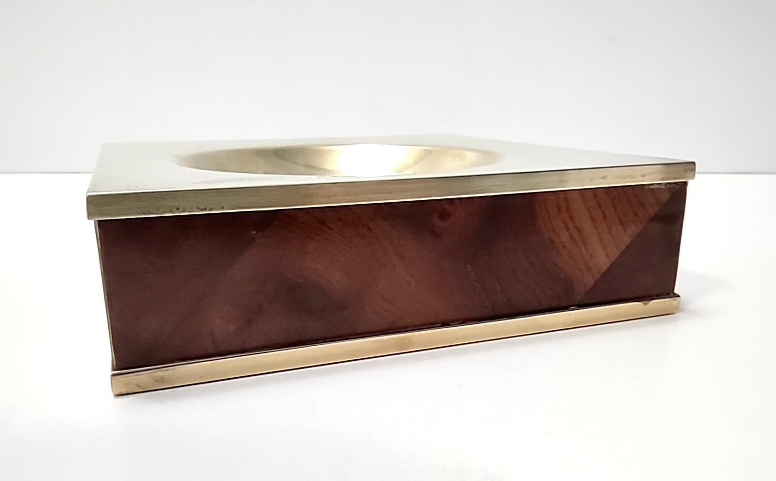 Postmodern Square Brass and Walnut Ashtray, Italy 1980s 3