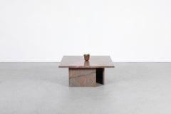 Postmodern Square Coffee Table, Polished Pink Granite, 1980s Design