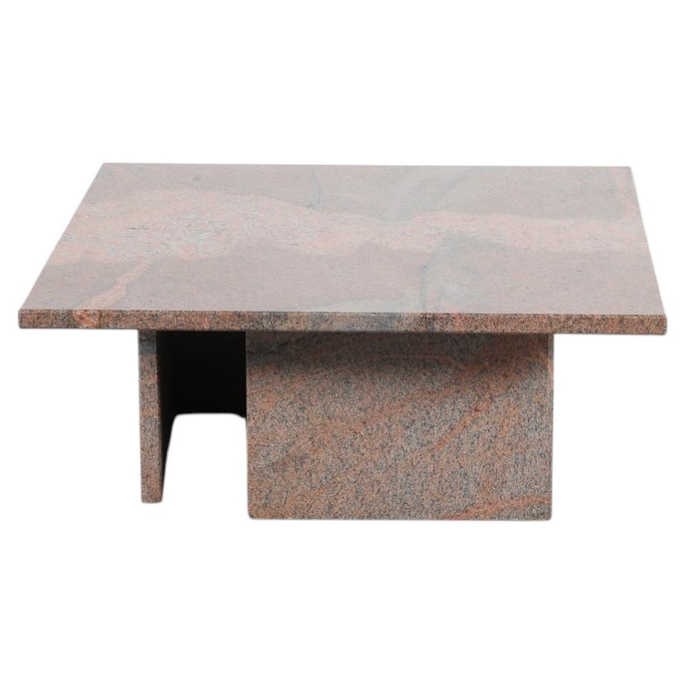 Postmodern Square Coffee Table, Polished Pink Granite, 1980s Design