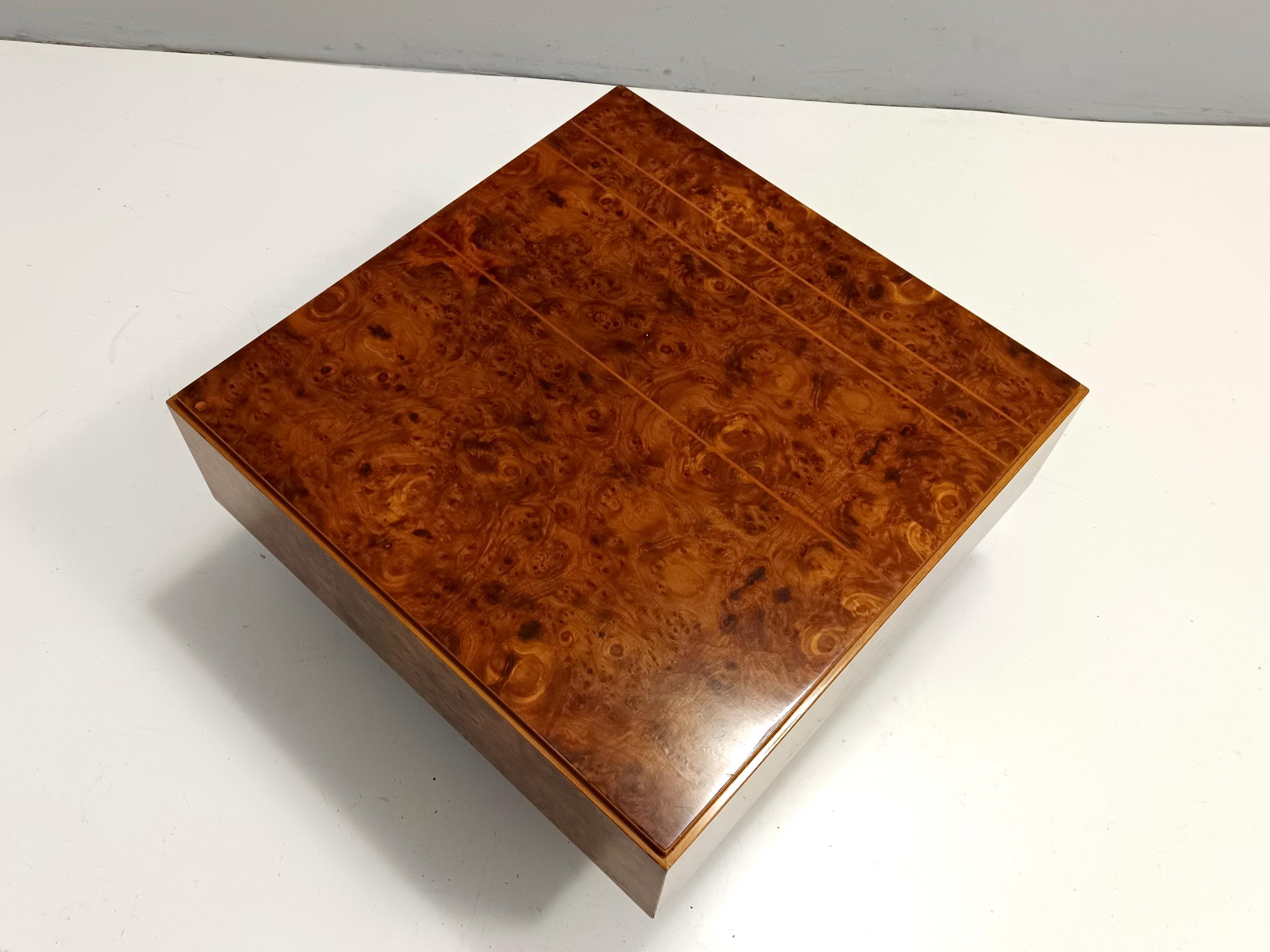 Postmodern Square Elm Root Coffee Table Attr. to Willy Rizzo, Italy For Sale 1