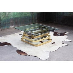 Postmodern Stacked Chrome, Brass & Beveled Glass Coffee Table