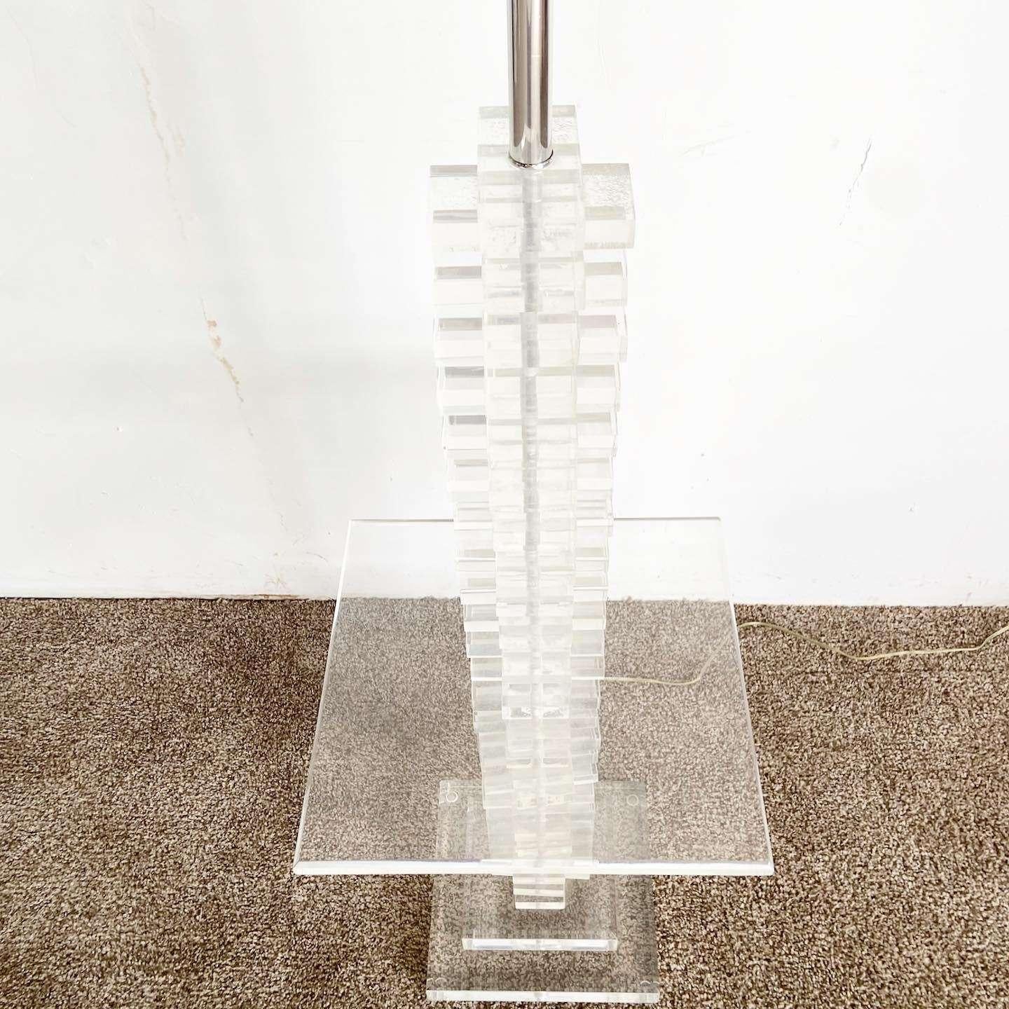 Mid-Century Modern Postmodern Stacked Lucite Floor Lamp/Side Table For Sale