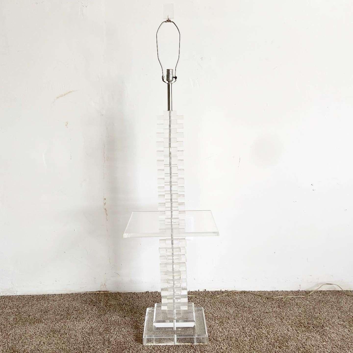 Postmodern Stacked Lucite Floor Lamp/Side Table For Sale 2