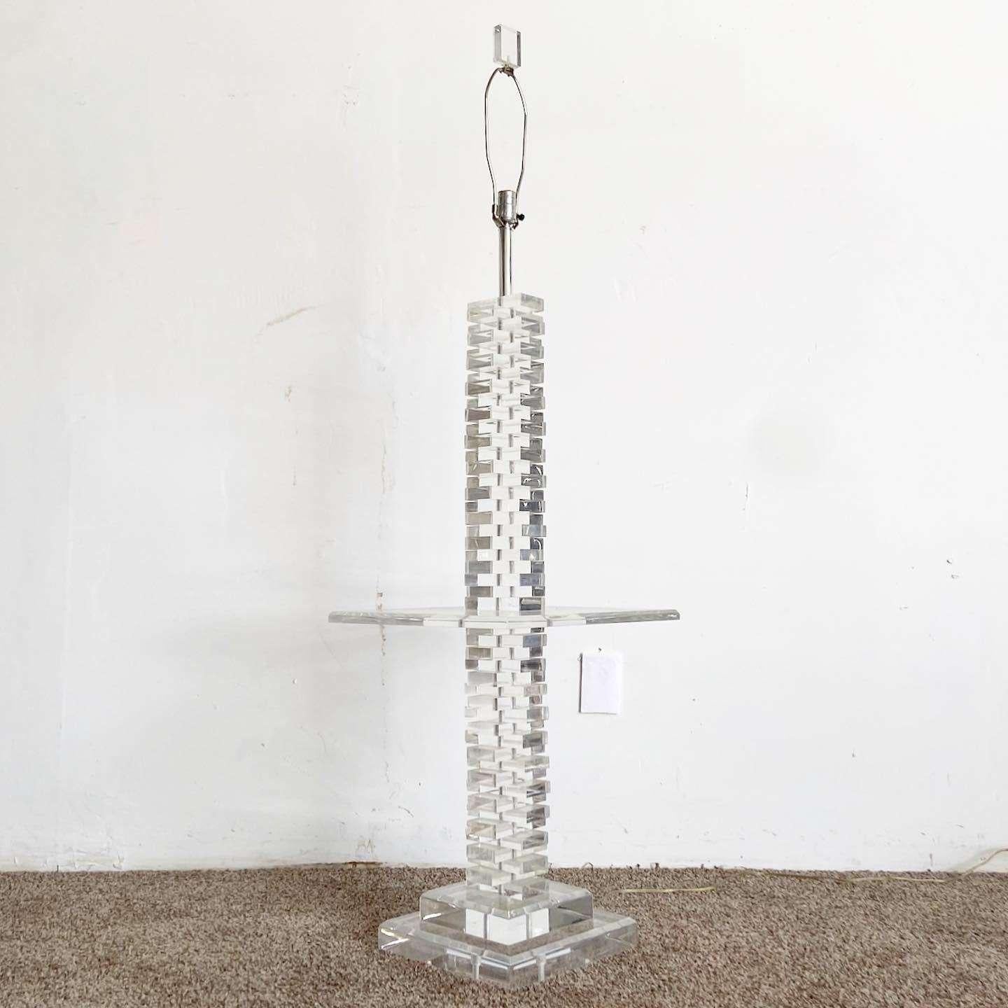 Postmodern Stacked Lucite Floor Lamp/Side Table For Sale 3