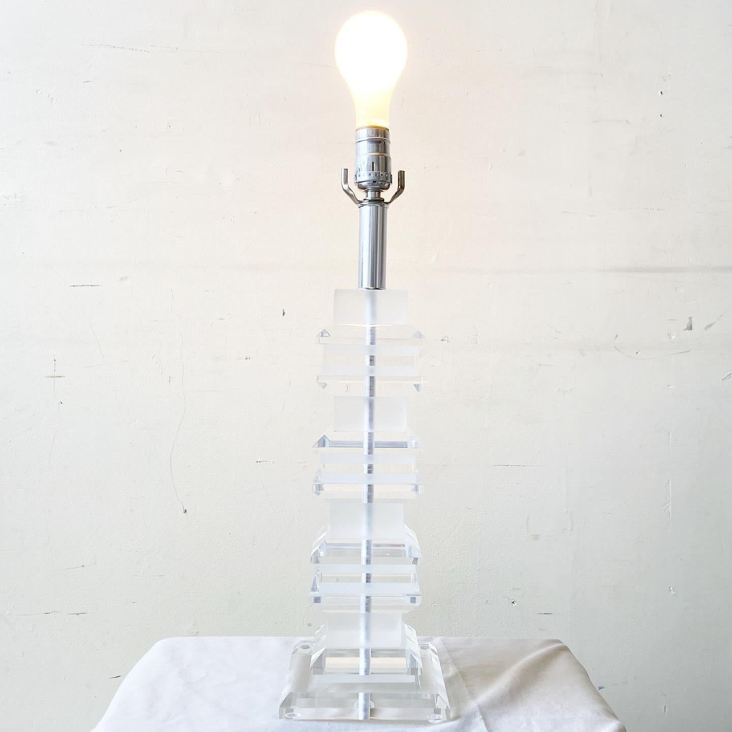 Mid-Century Modern Postmodern Stacked Lucite Table Lamp For Sale