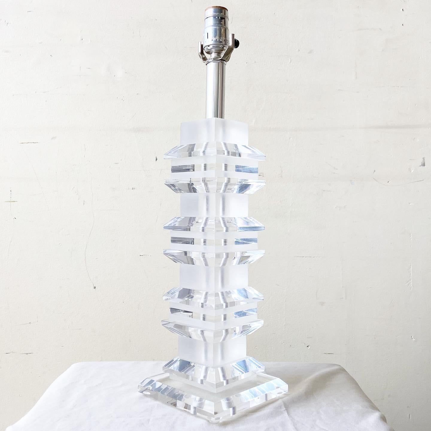 American Postmodern Stacked Lucite Table Lamp For Sale