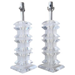 Postmodern Stacked Lucite Table Lamps, Set of 2