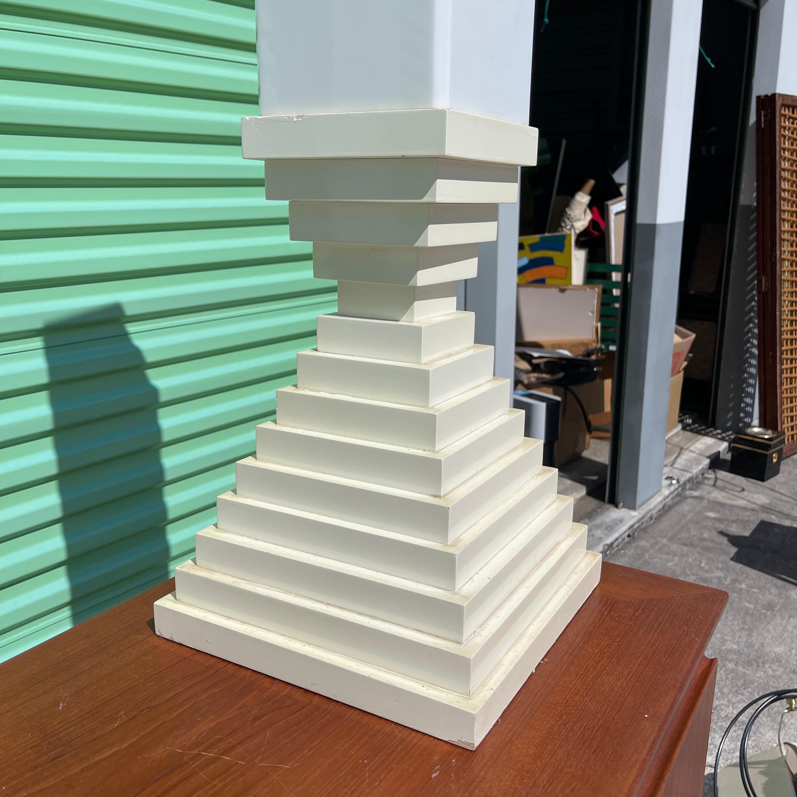 20th Century Postmodern Stacked Wood Block Pyramid Floor or Table Lamp For Sale