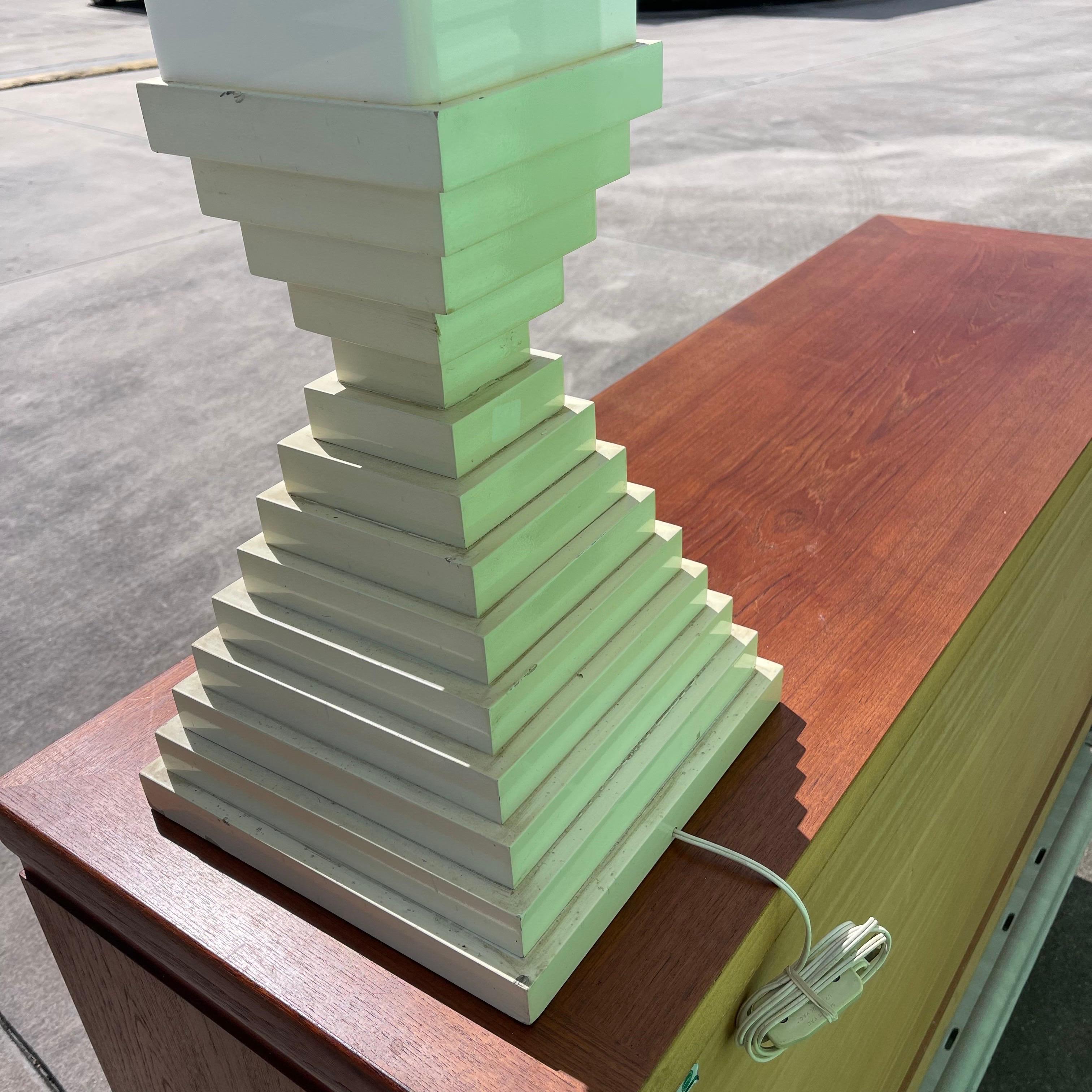 Postmodern Stacked Wood Block Pyramid Floor or Table Lamp For Sale 1