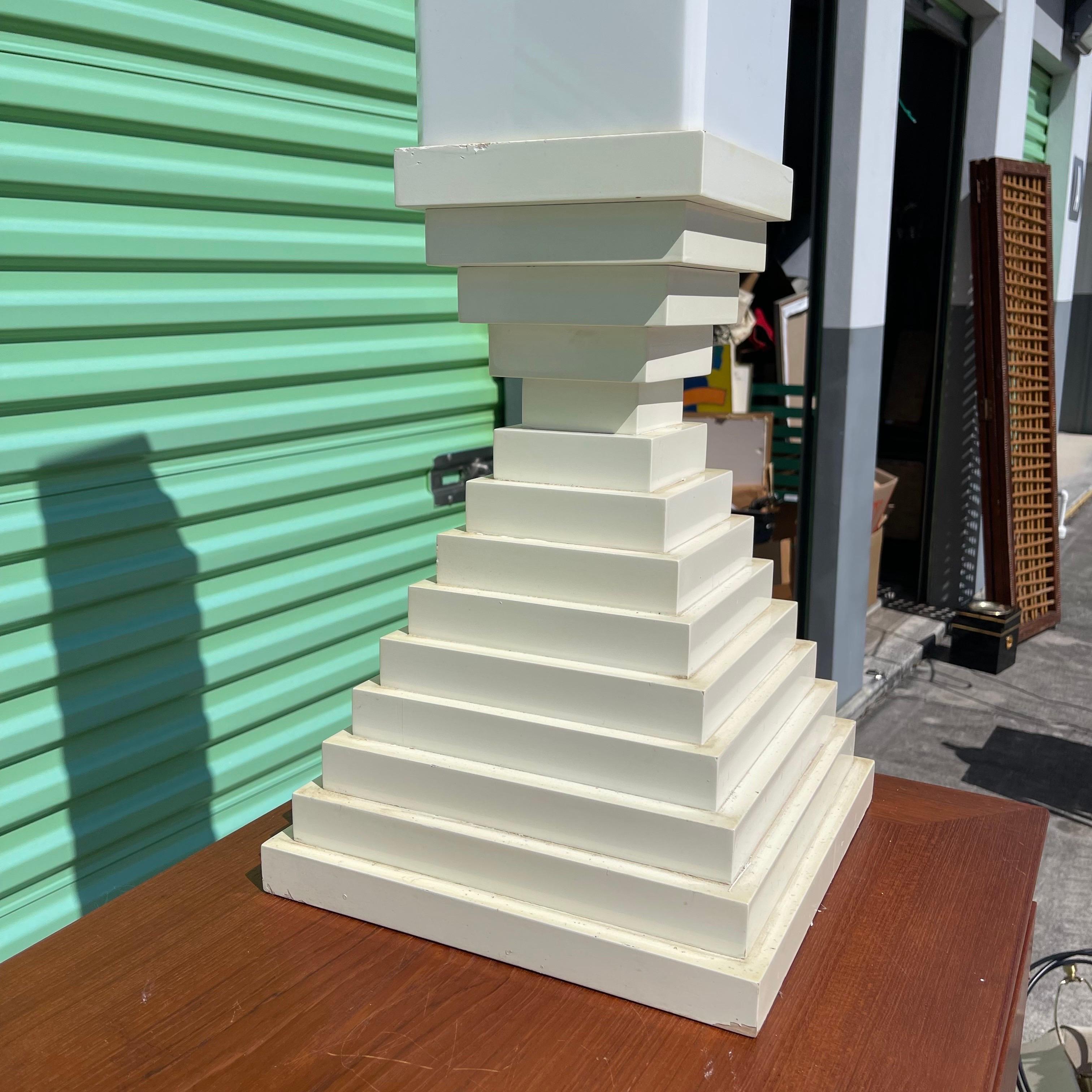 Postmodern Stacked Wood Block Pyramid Floor or Table Lamp For Sale 4