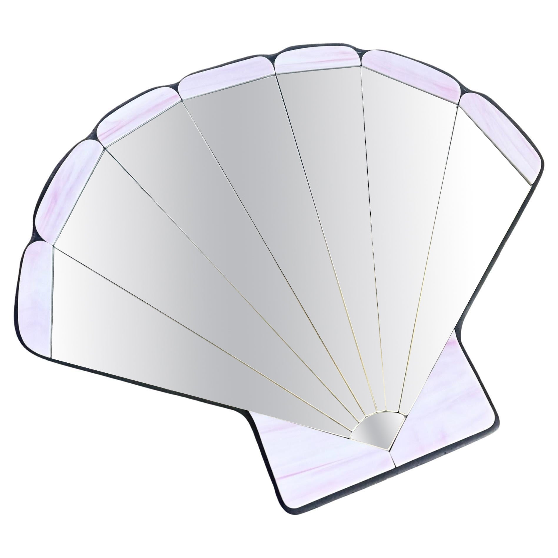 Postmodern Stain Glass Clam Shell Wall Mirror For Sale