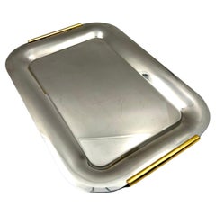Postmodern Stainless Steel & Brass Italian Serving Tray by Inoxbeck