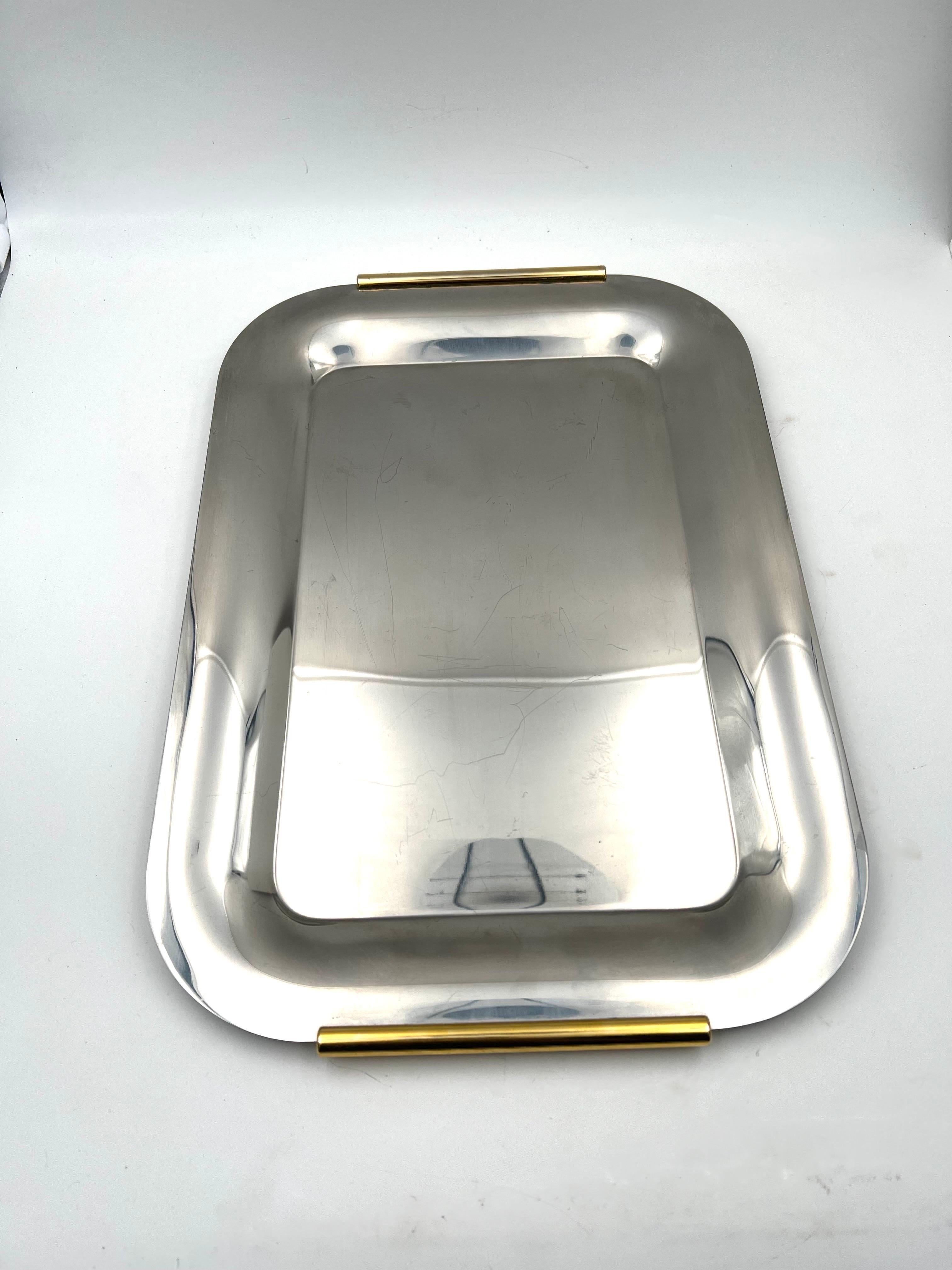 20th Century Postmodern Stainless Steel & Brass Italian Serving Tray by Inoxbeck