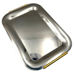 Postmodern Stainless Steel & Brass Italian Serving Tray by Inoxbeck