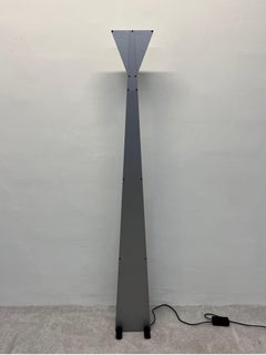 Postmodern Steel and Blue Glass Torchiere Floor Lamp, 1980s