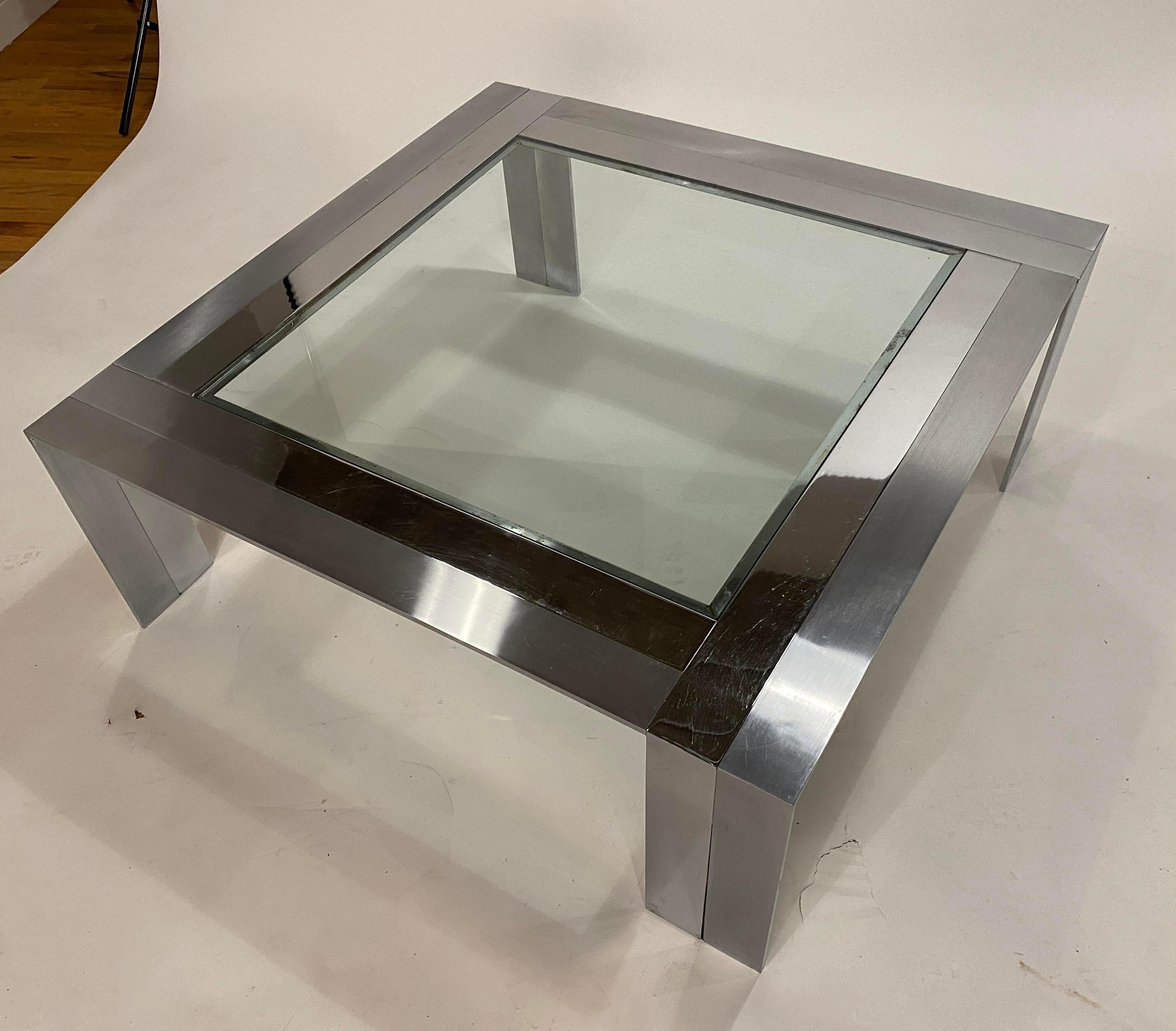 Nickel Postmodern Steel and Glass Cocktail Table by Elaine Cohen For Sale