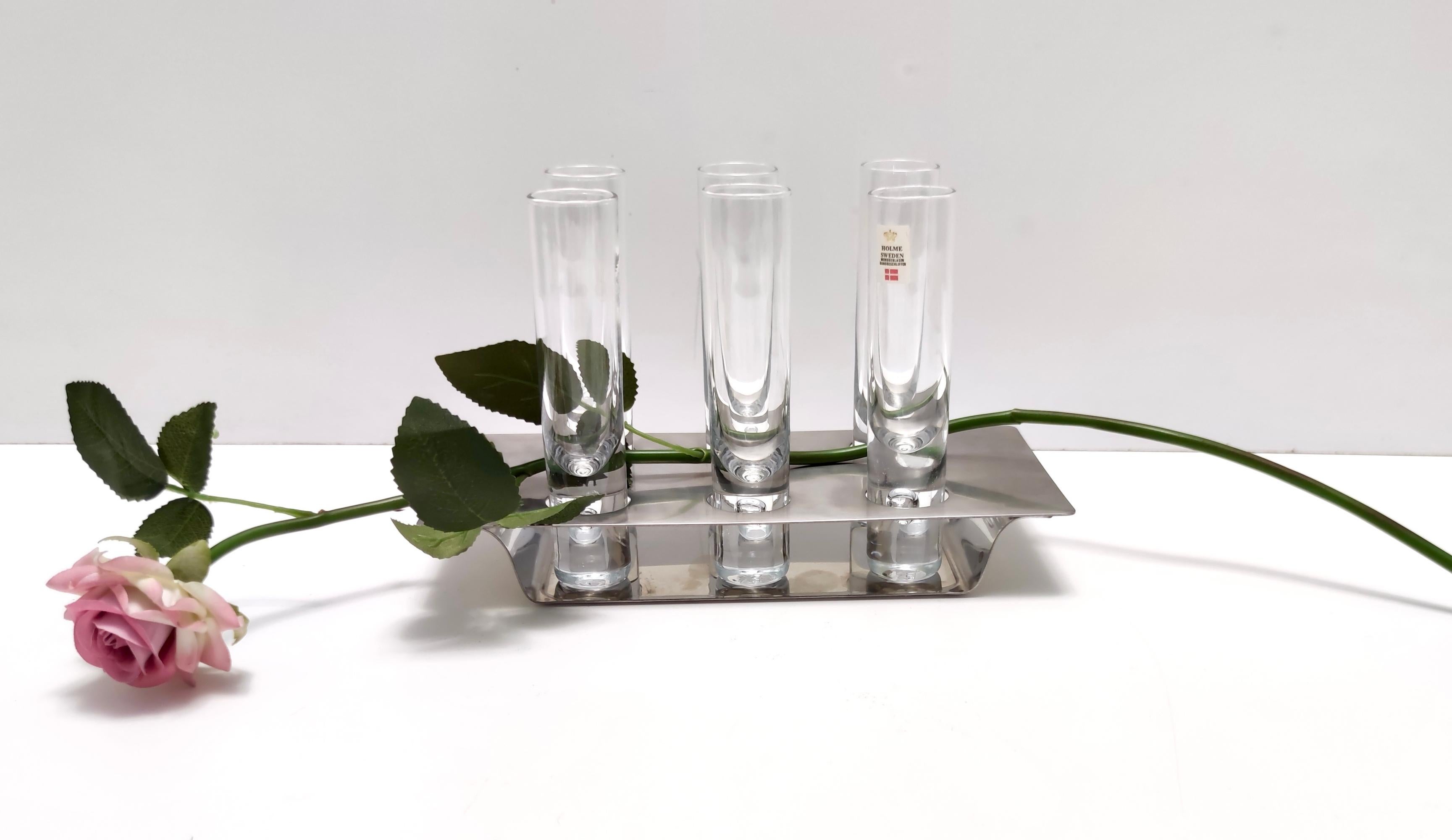 Italian Postmodern Steel and Glass Liqueur Drinking Set by Holme Sweden For Sale