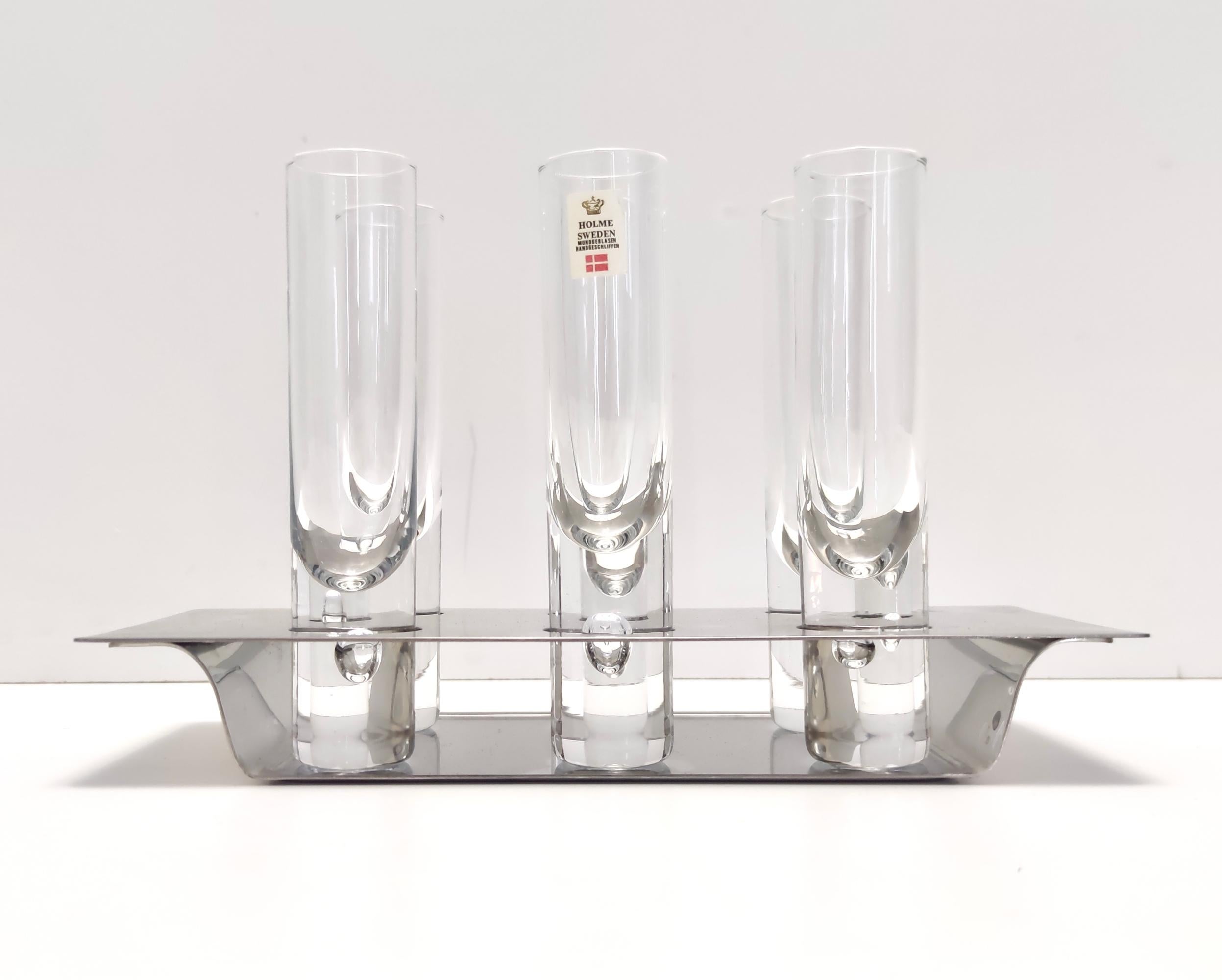 Italian Postmodern Steel and Glass Liqueur Drinking Set by Holme Sweden For Sale