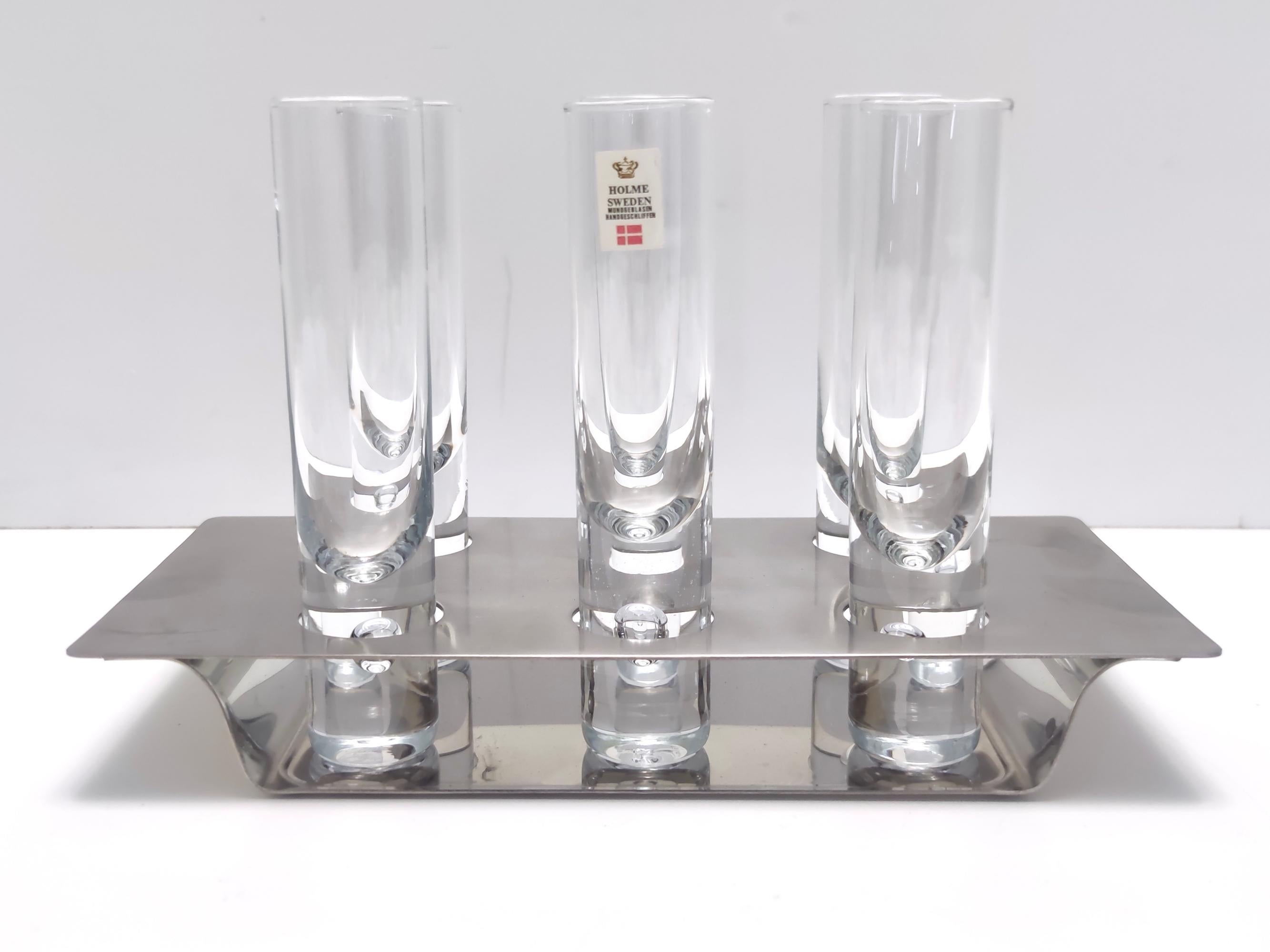 Postmodern Steel and Glass Liqueur Drinking Set by Holme Sweden In Excellent Condition For Sale In Bresso, Lombardy