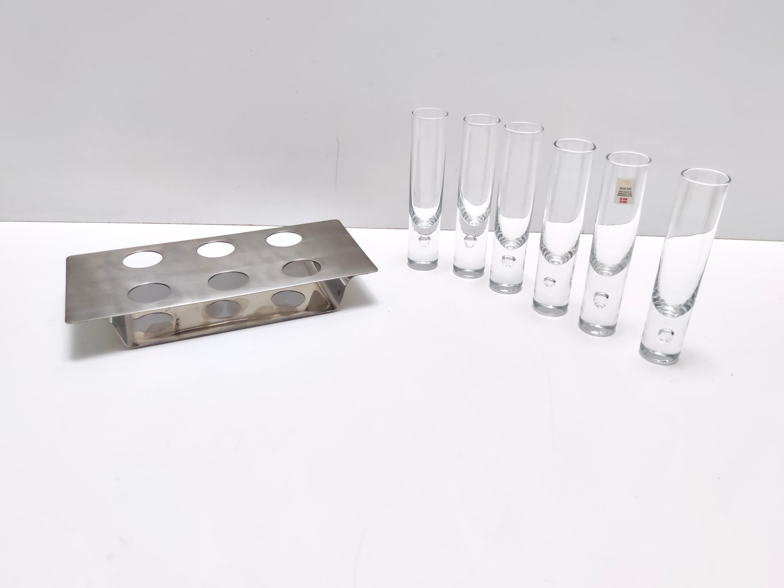 Late 20th Century Postmodern Steel and Glass Liqueur Drinking Set by Holme Sweden For Sale