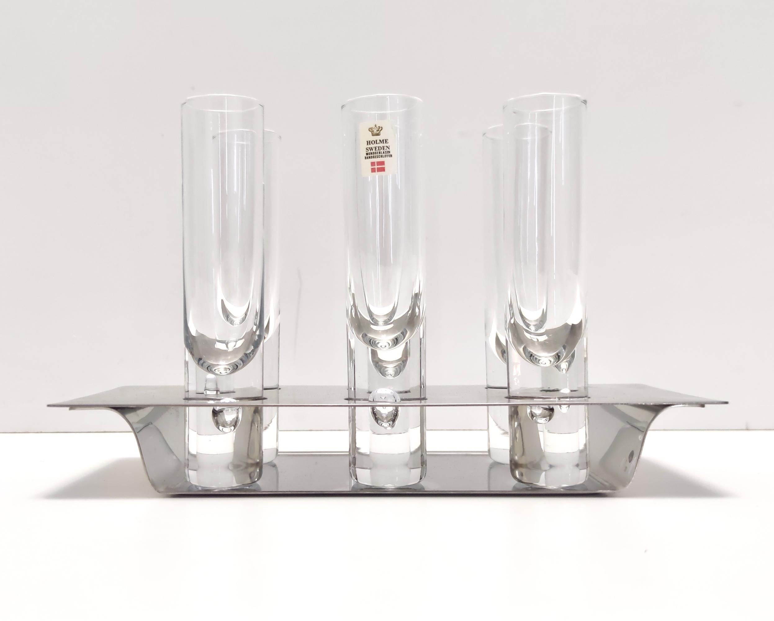 Postmodern Steel and Glass Liqueur Drinking Set by Holme Sweden For Sale 1