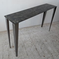 Postmodern steel console table with spiral squiggle design USA 1980s / 1990s