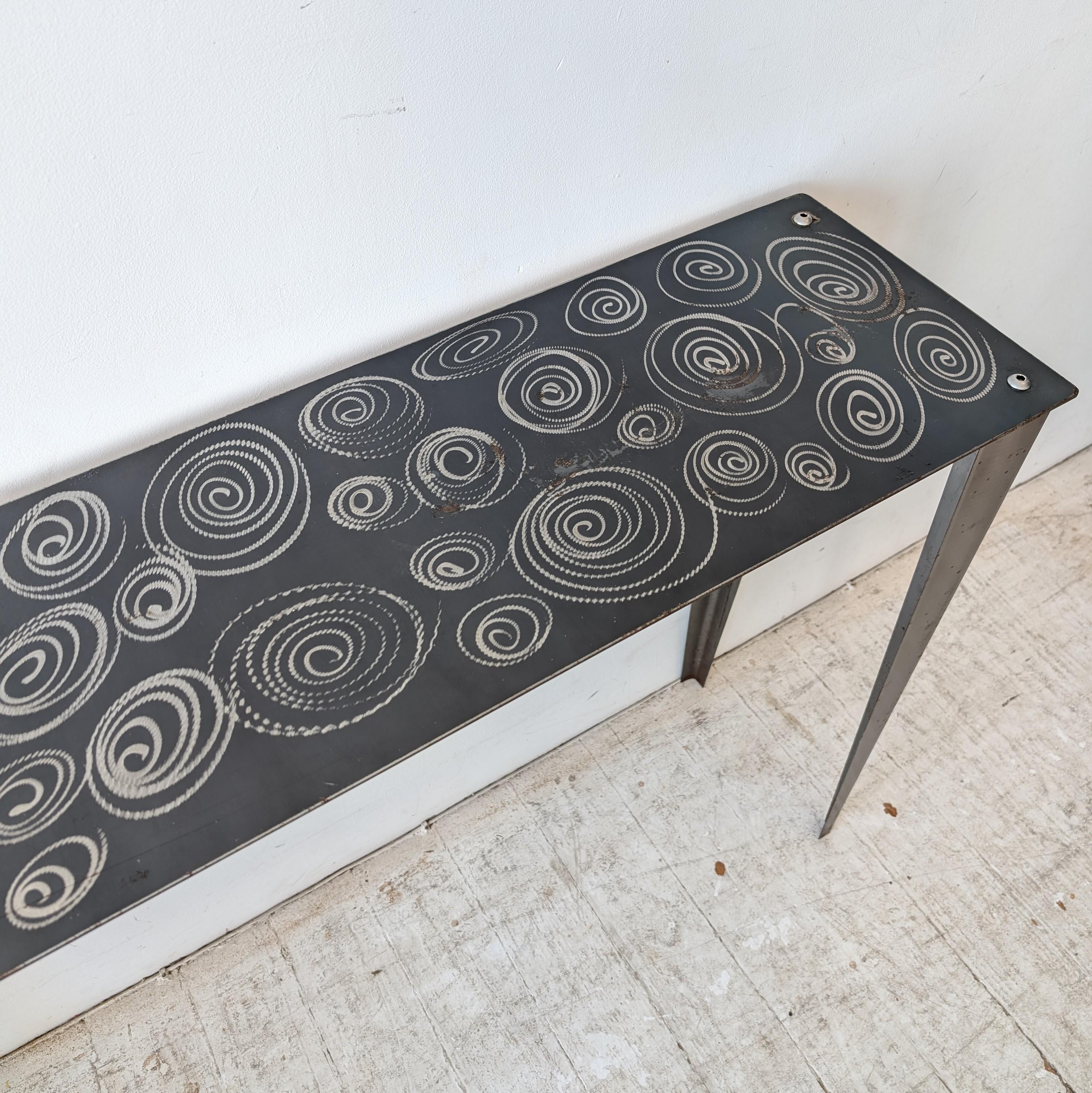 Postmodern steel console table with spiral squiggle design USA 1980s / 1990s For Sale 1