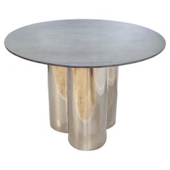 Vintage Postmodern Steel Dining Table with a Round Green Marble Top, Italy