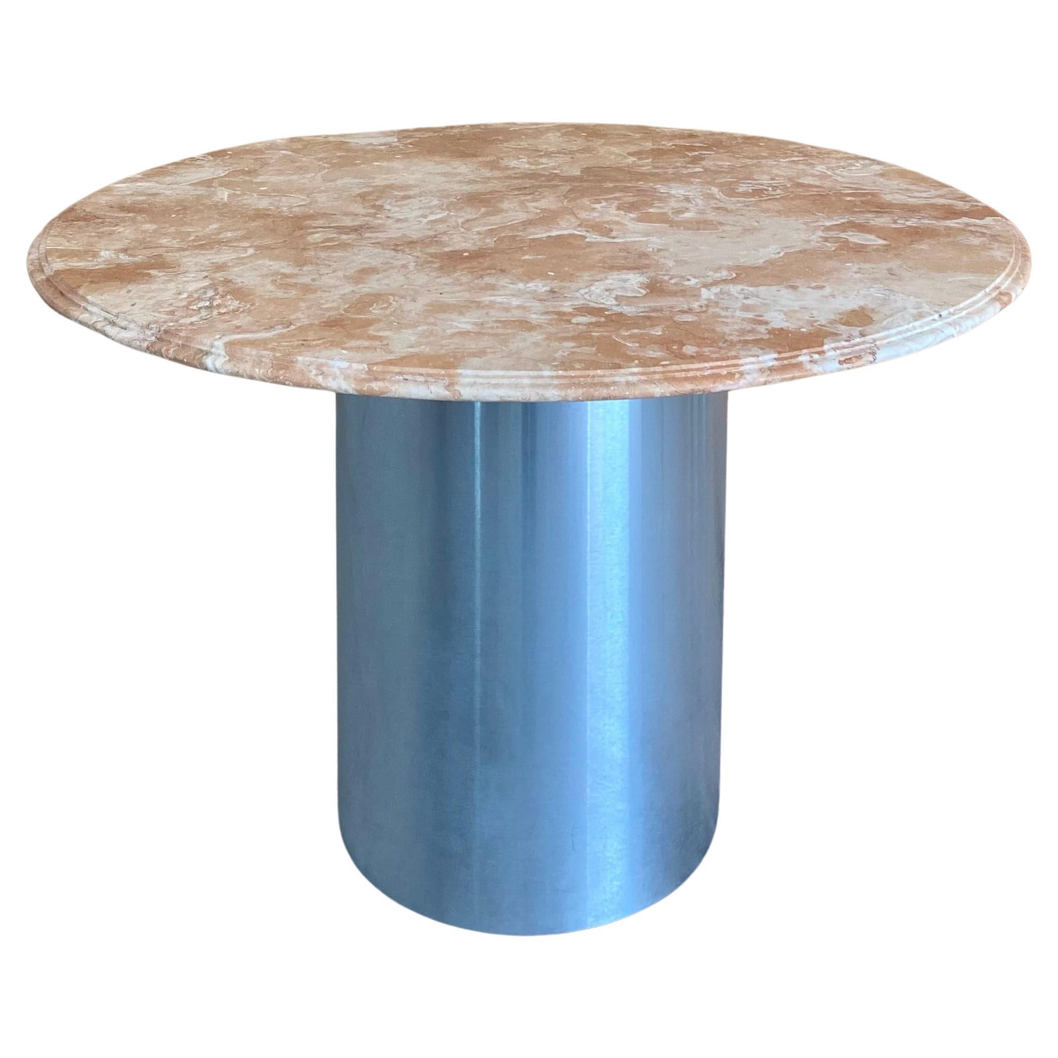 Postmodern Steel Pedestal Base + Marble Dining Table