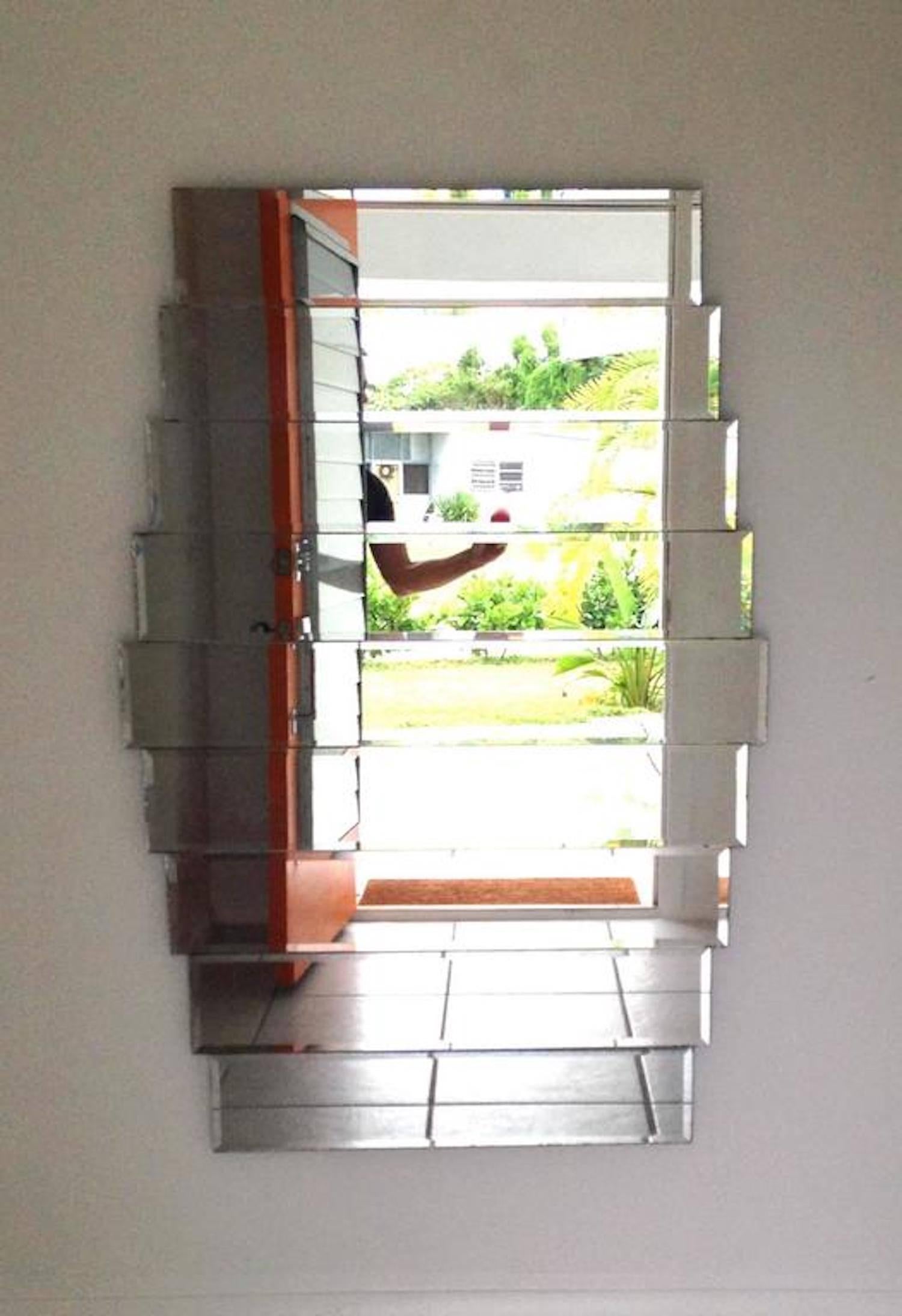 Post-Modern Postmodern Stepped Geometric Form Wall Mirror For Sale