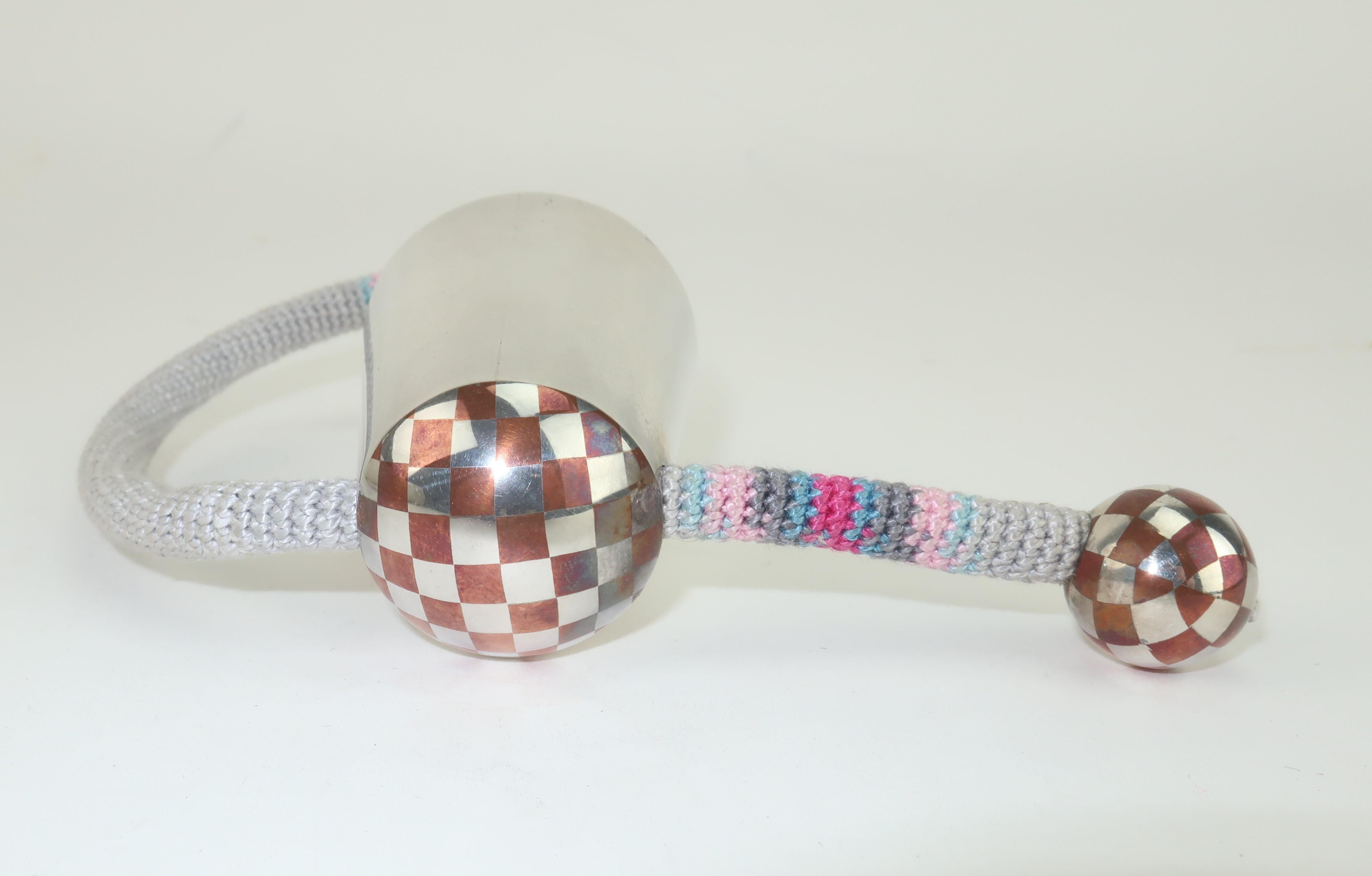 Postmodern Sterling Silver & Silk Cord Tension Bracelet For Sale 7