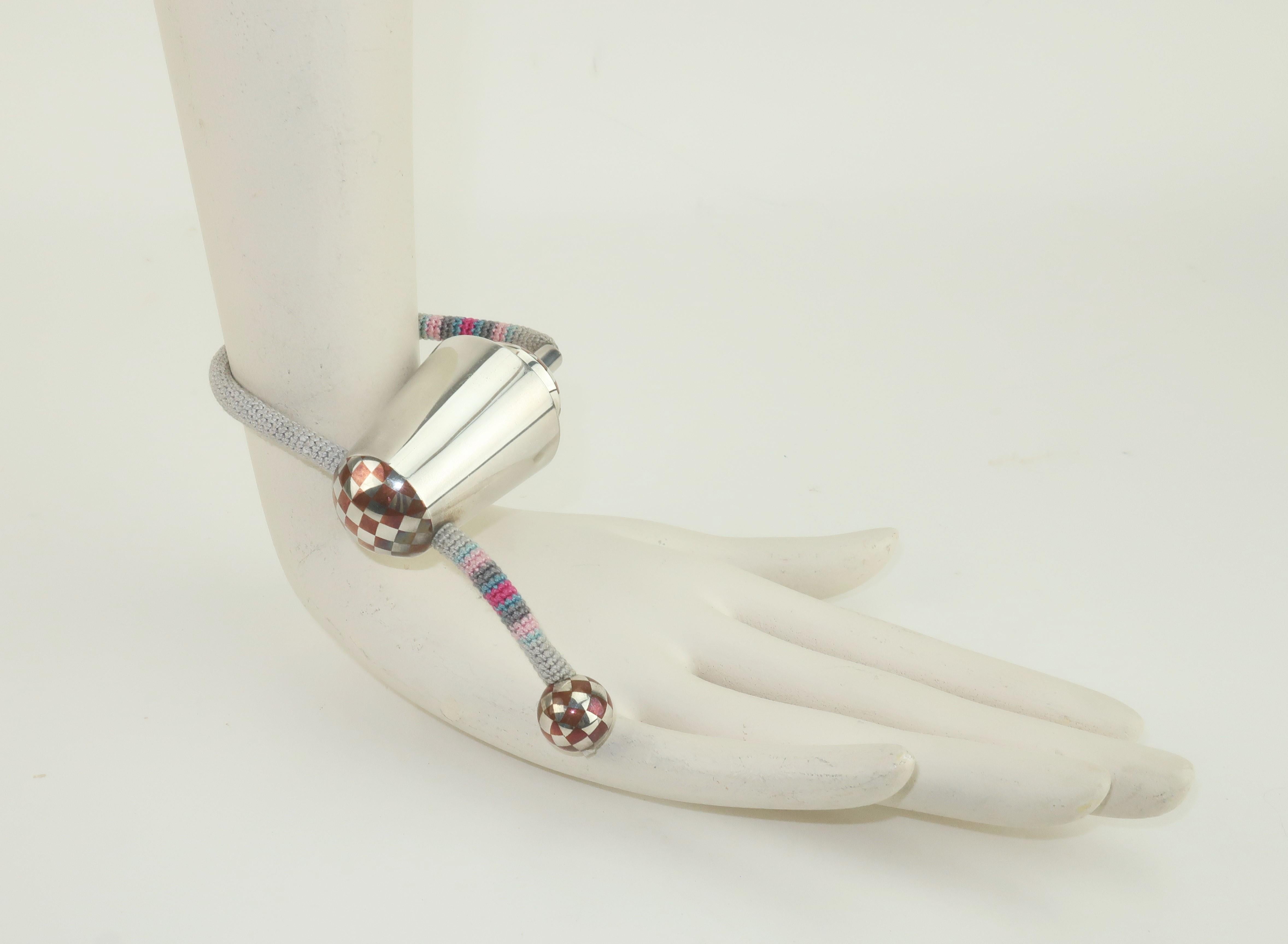 Women's Postmodern Sterling Silver & Silk Cord Tension Bracelet For Sale