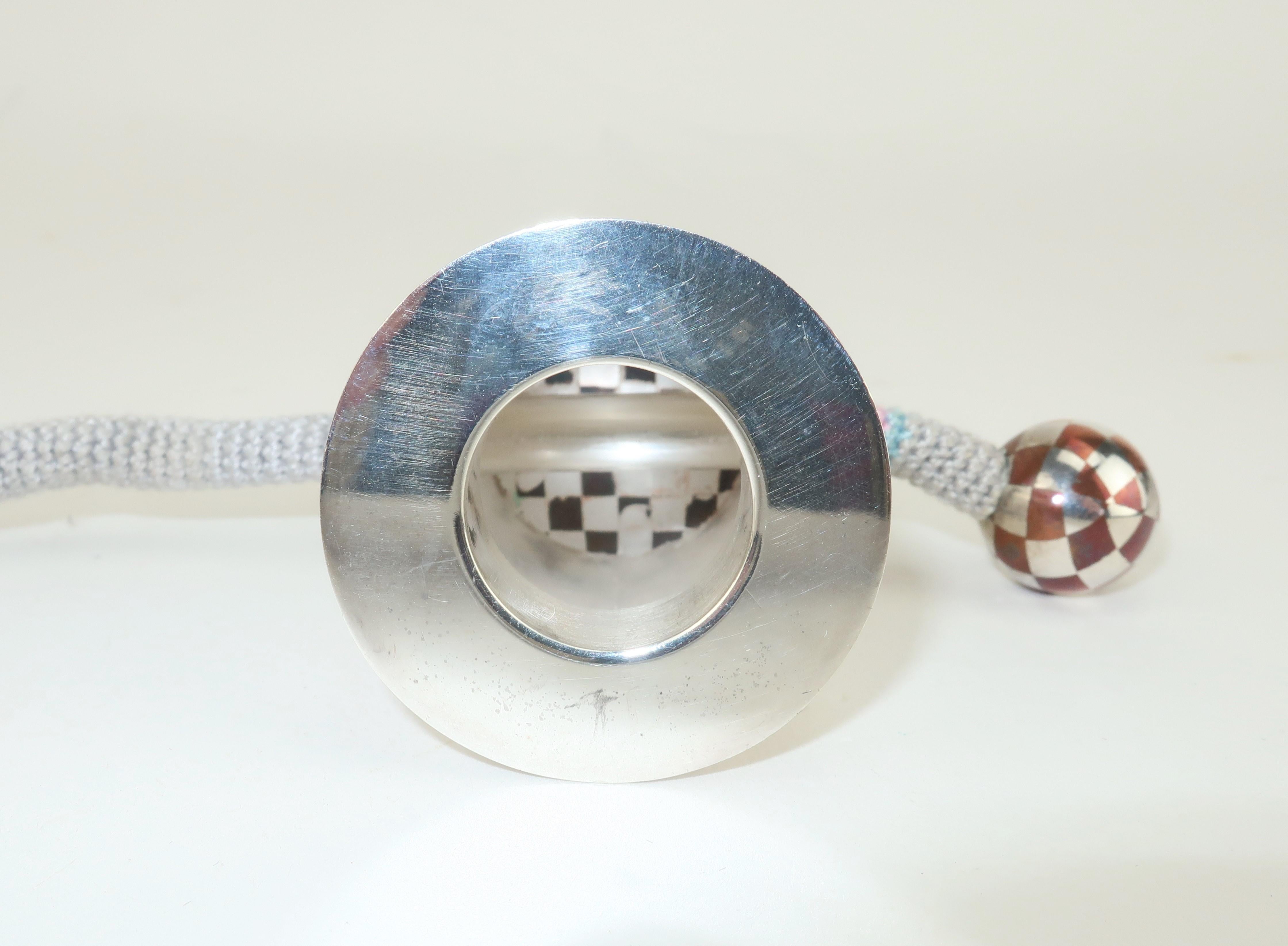 Postmodern Sterling Silver & Silk Cord Tension Bracelet For Sale 4