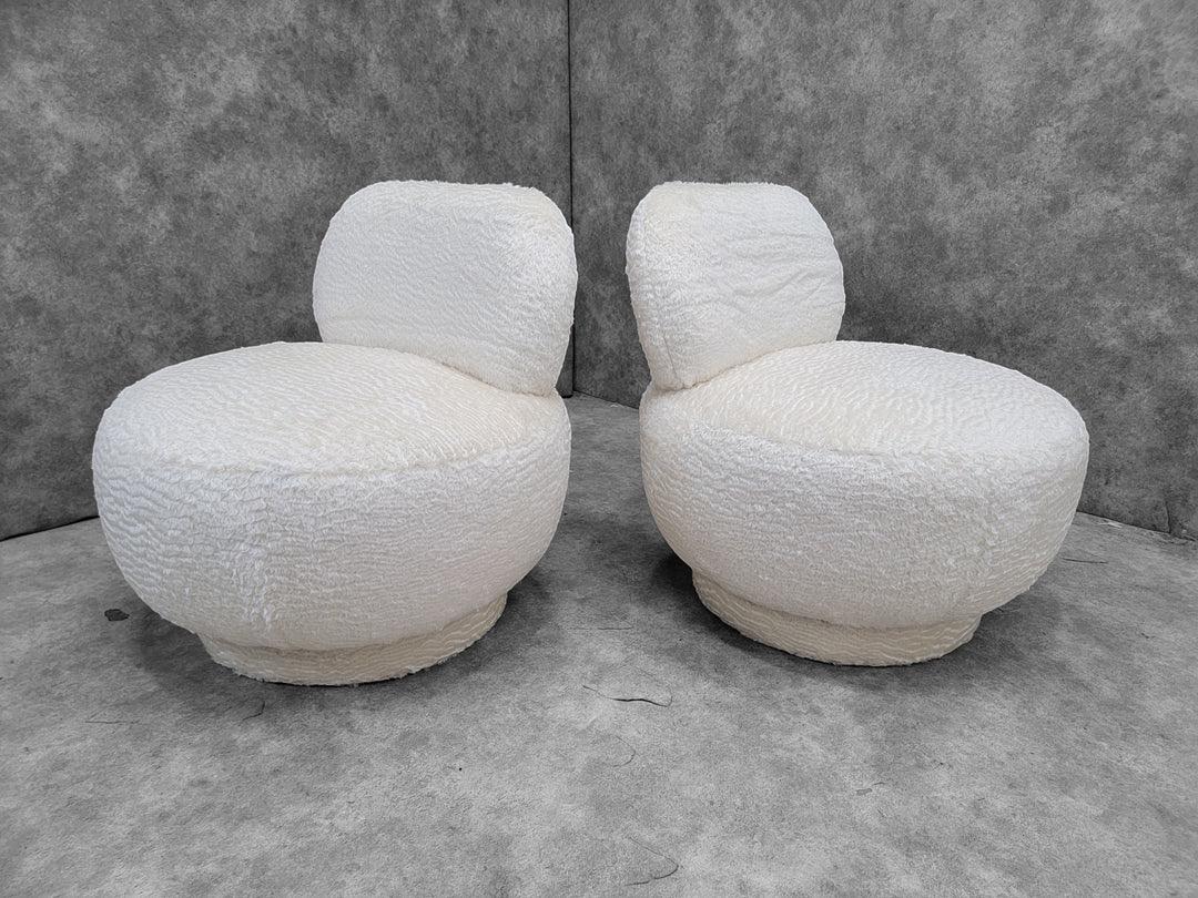 Contemporary Postmodern Steve Chase Style Pouf Swivel Lounge Chair Upholstered In Alpaca Wool For Sale
