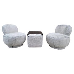 Postmodern Steve Chase Style Swivel Lounge Chairs & Ottoman Newly Upholstered