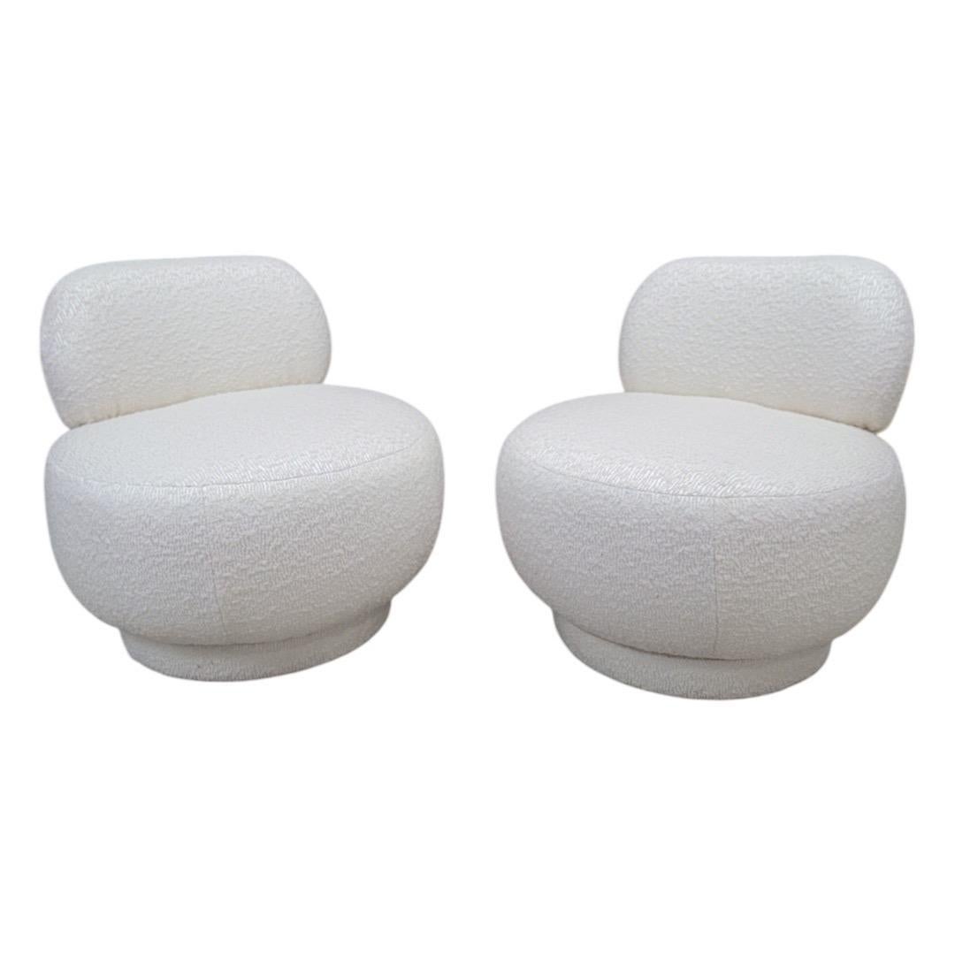 Postmodern Steve Chase Style Swivel Pouf Lounge Chair In Boucle - Pair