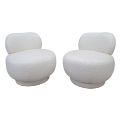 Postmodern Steve Chase Style Swivel Pouf Lounge Chair In Boucle - Pair