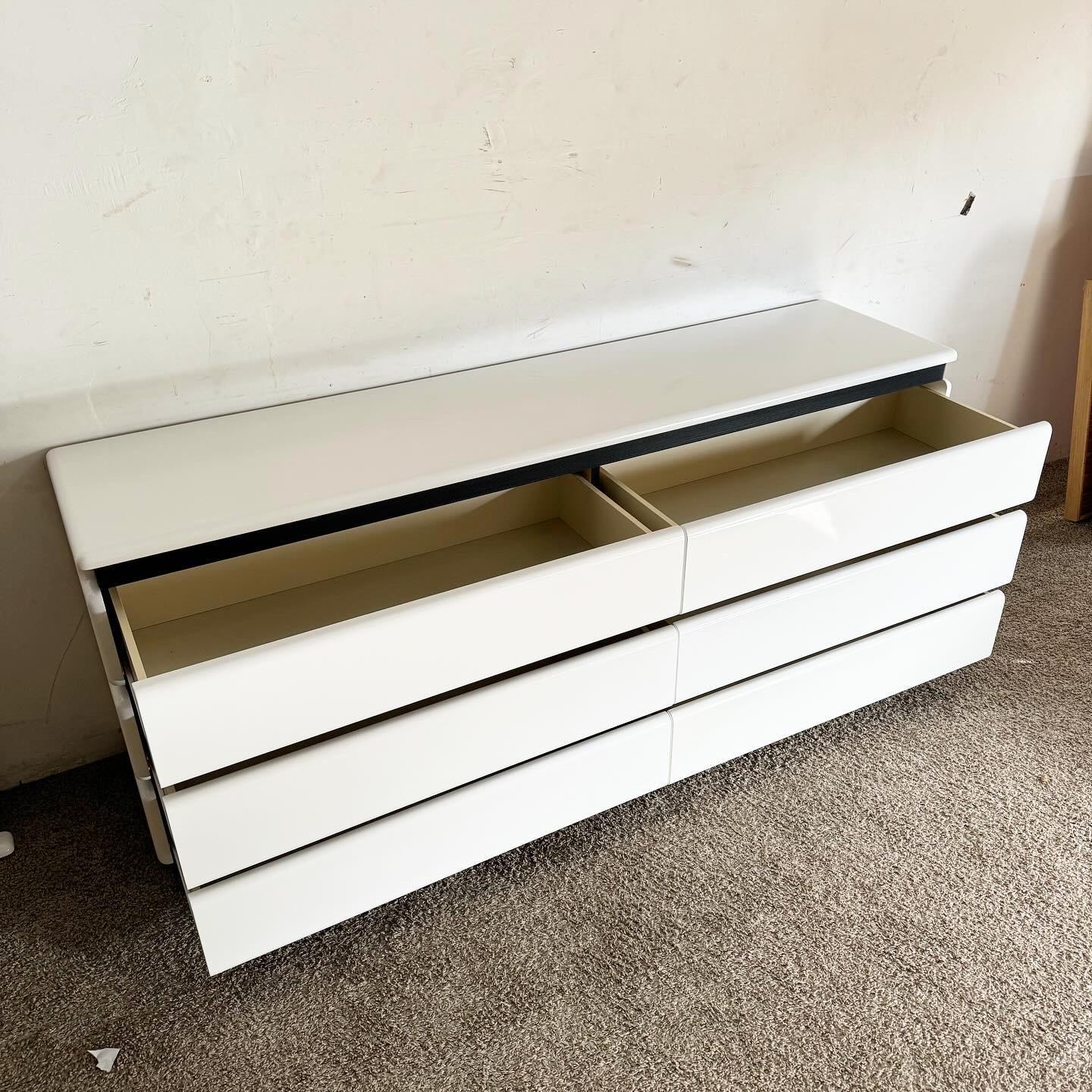 Postmodern Storm Trooper White Lacquered and Black Dresser With Mirror 2