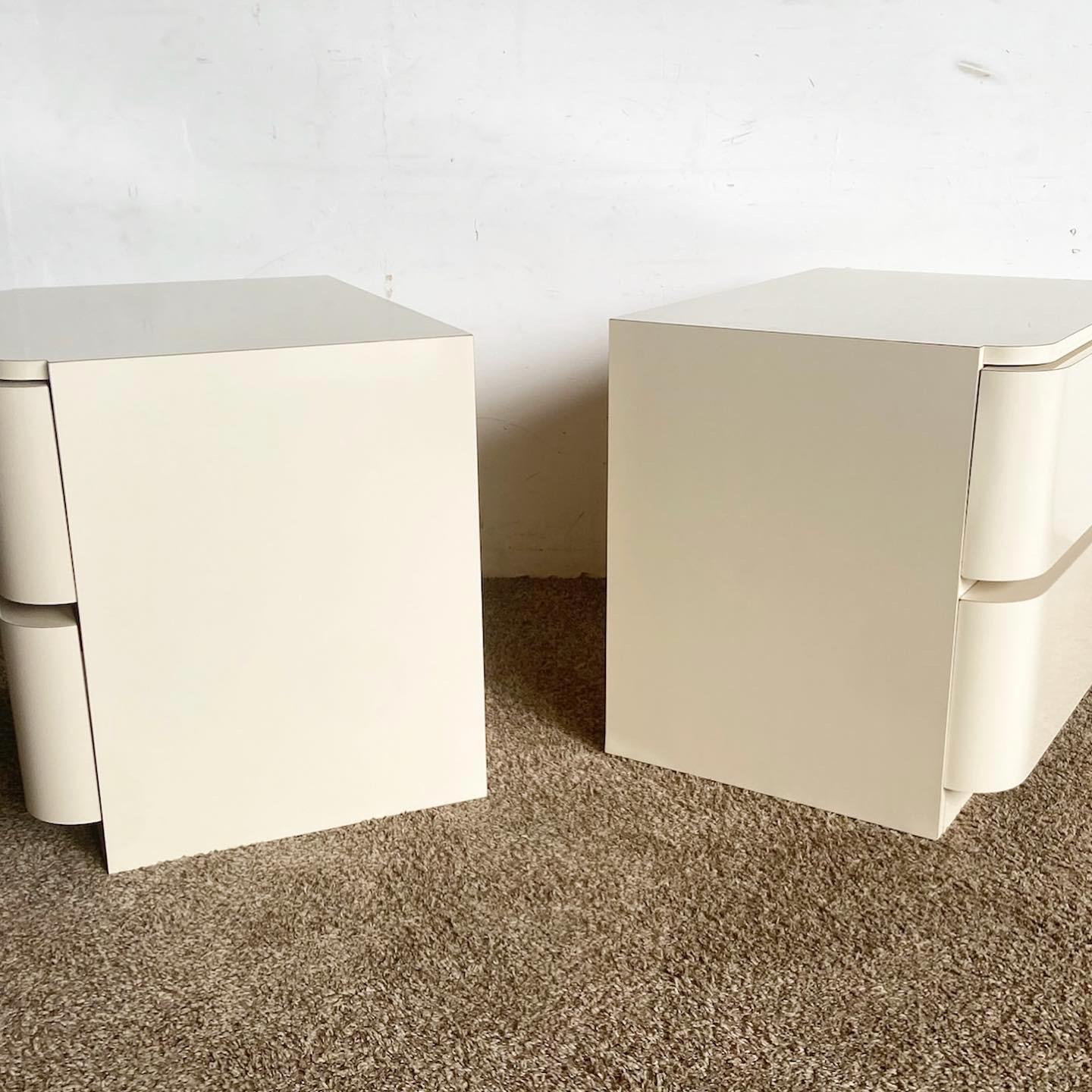 Postmodern Stormtrooper Ivory Lacquer Laminate Nightstands - a Pair 4