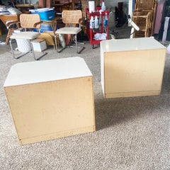 Postmodern Stormtrooper Ivory Lacquer Laminate Nightstands - a Pair
