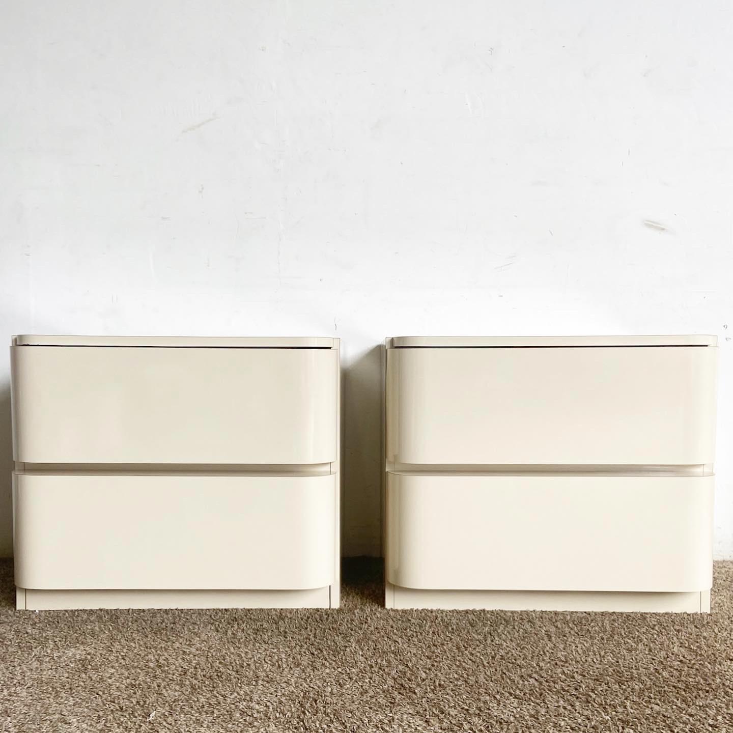 Postmodern Stormtrooper Ivory Lacquer Laminate Nightstands - a Pair 2