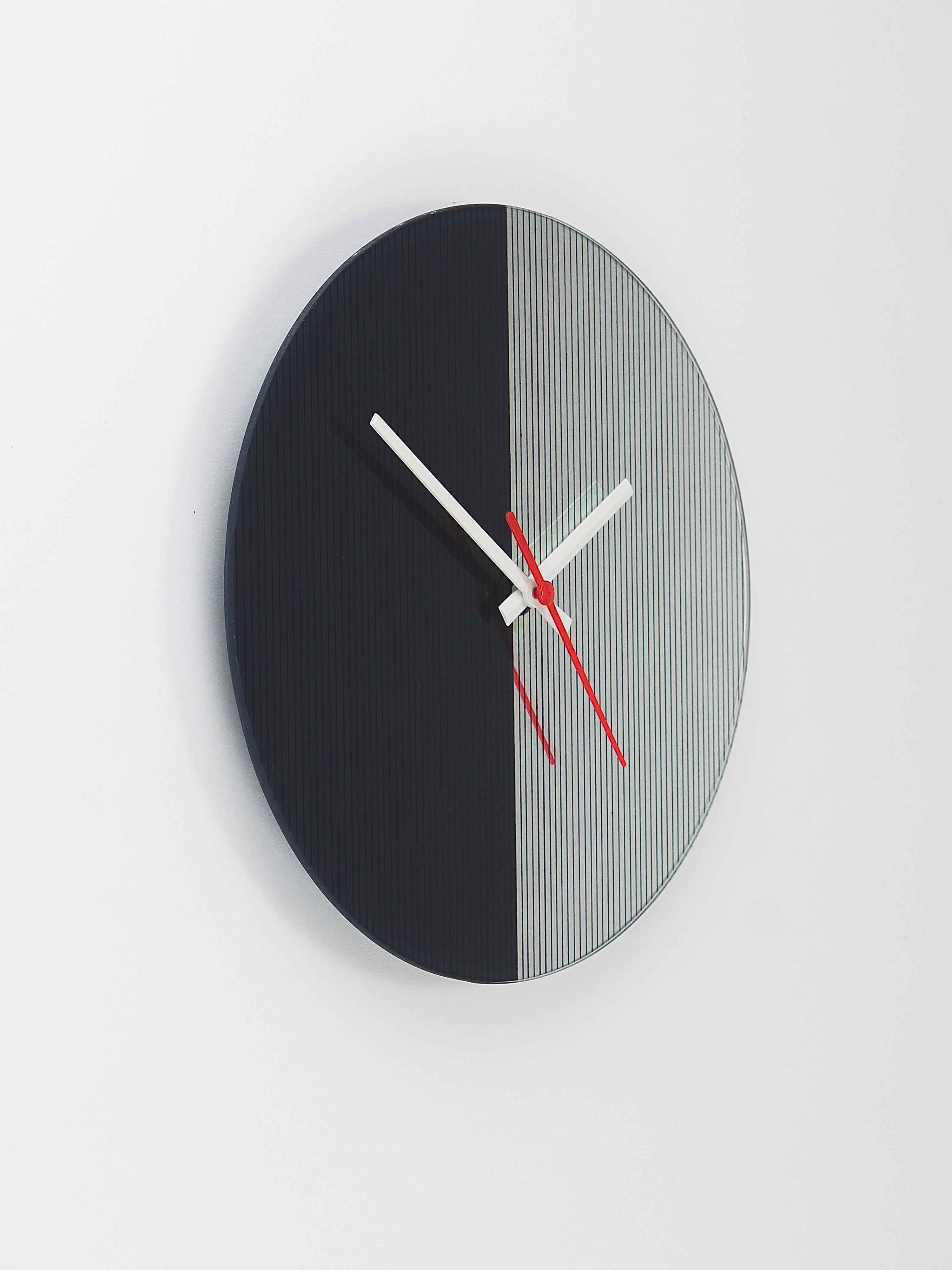 Post-Modern Postmodern Striped Mirror Glass Black & White Wall Clock, 1980s, England For Sale