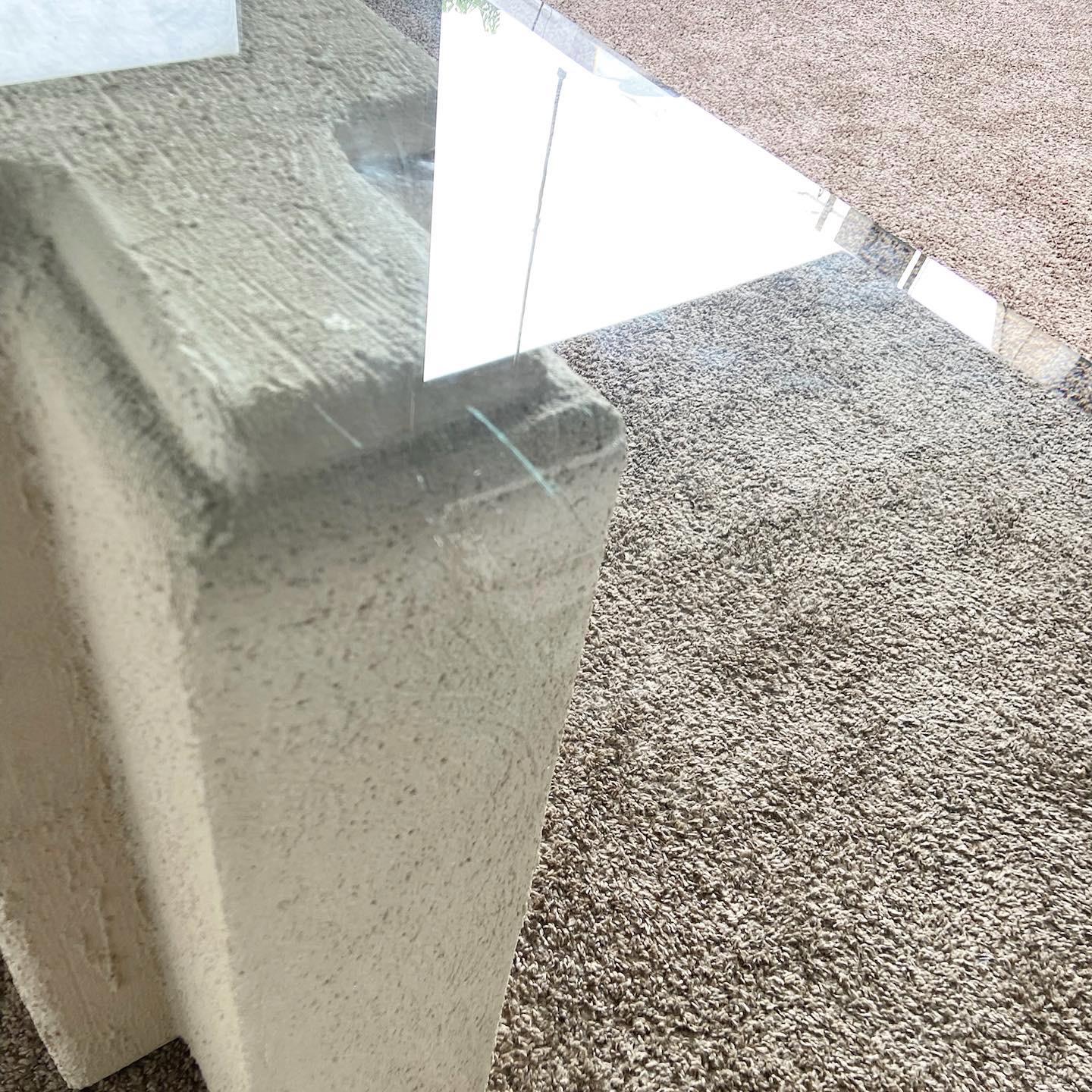 American Postmodern Stucco Plaster Glass Top Console Table For Sale