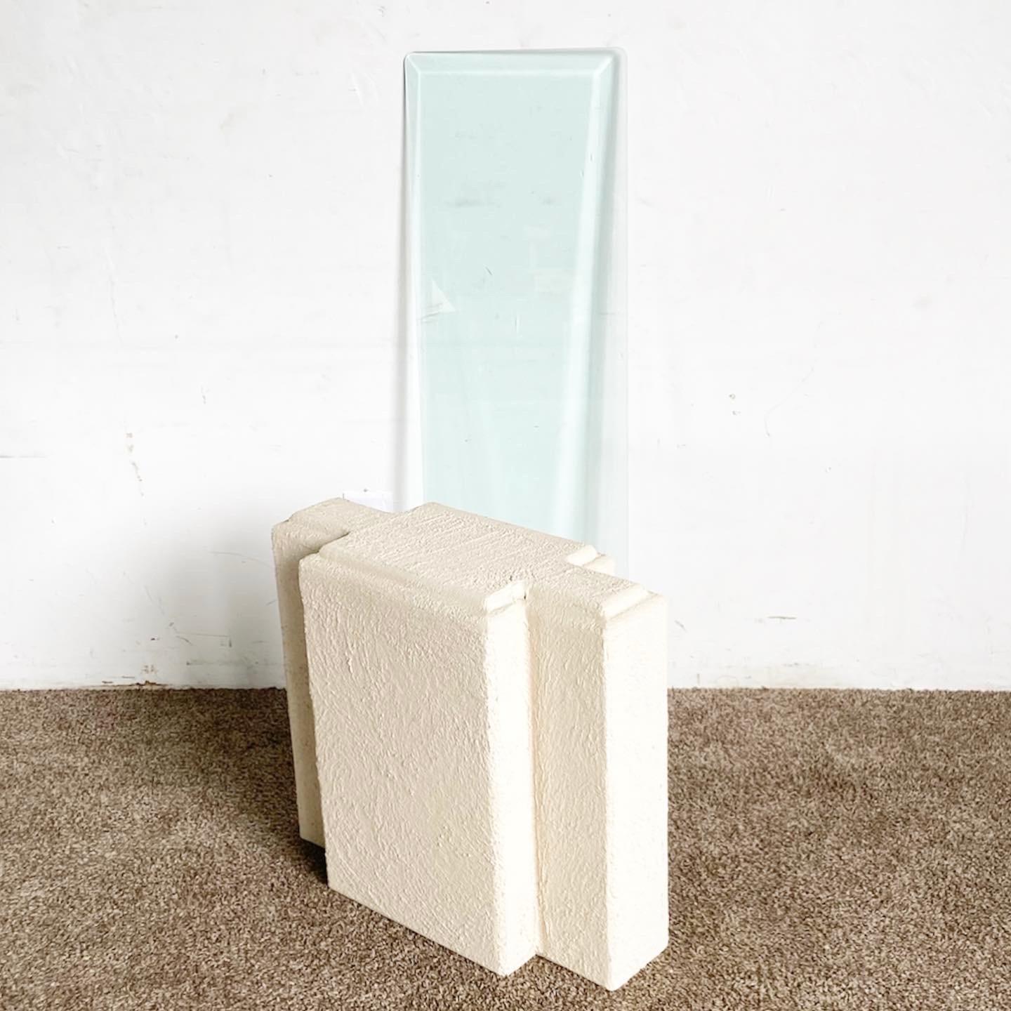 Postmodern Stucco Plaster Glass Top Console Table For Sale 1