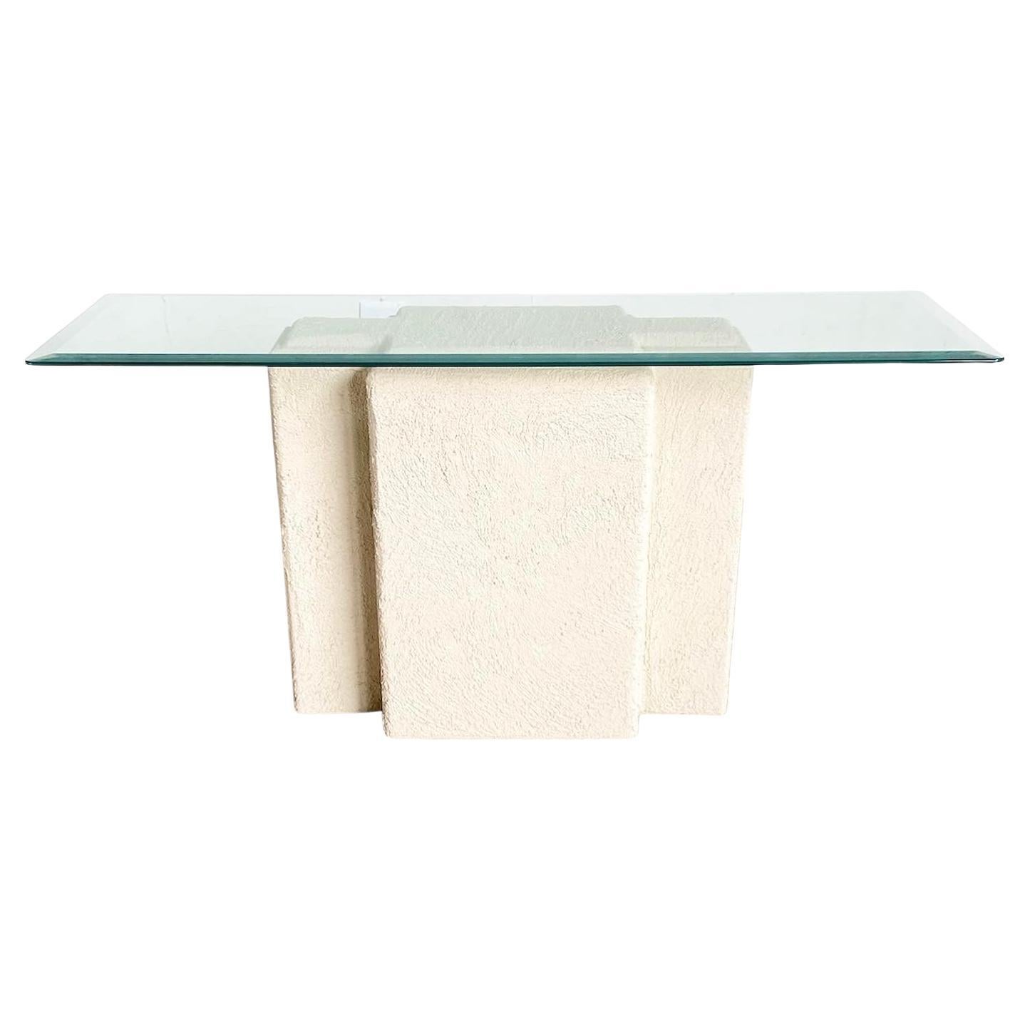 Postmodern Stucco Plaster Glass Top Console Table For Sale