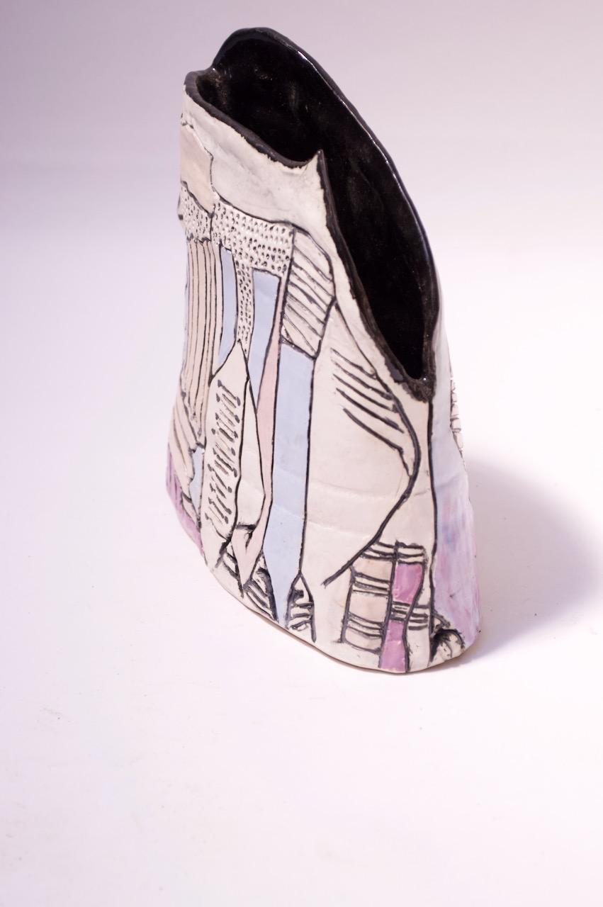Postmodern Studio Ceramic Vase Signed In Good Condition For Sale In Brooklyn, NY