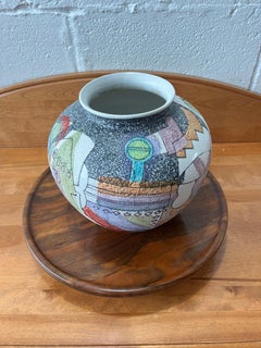 Postmodern Studio Pottery Vase, Textured Fat Lava Glaze Abstract Memphis Style